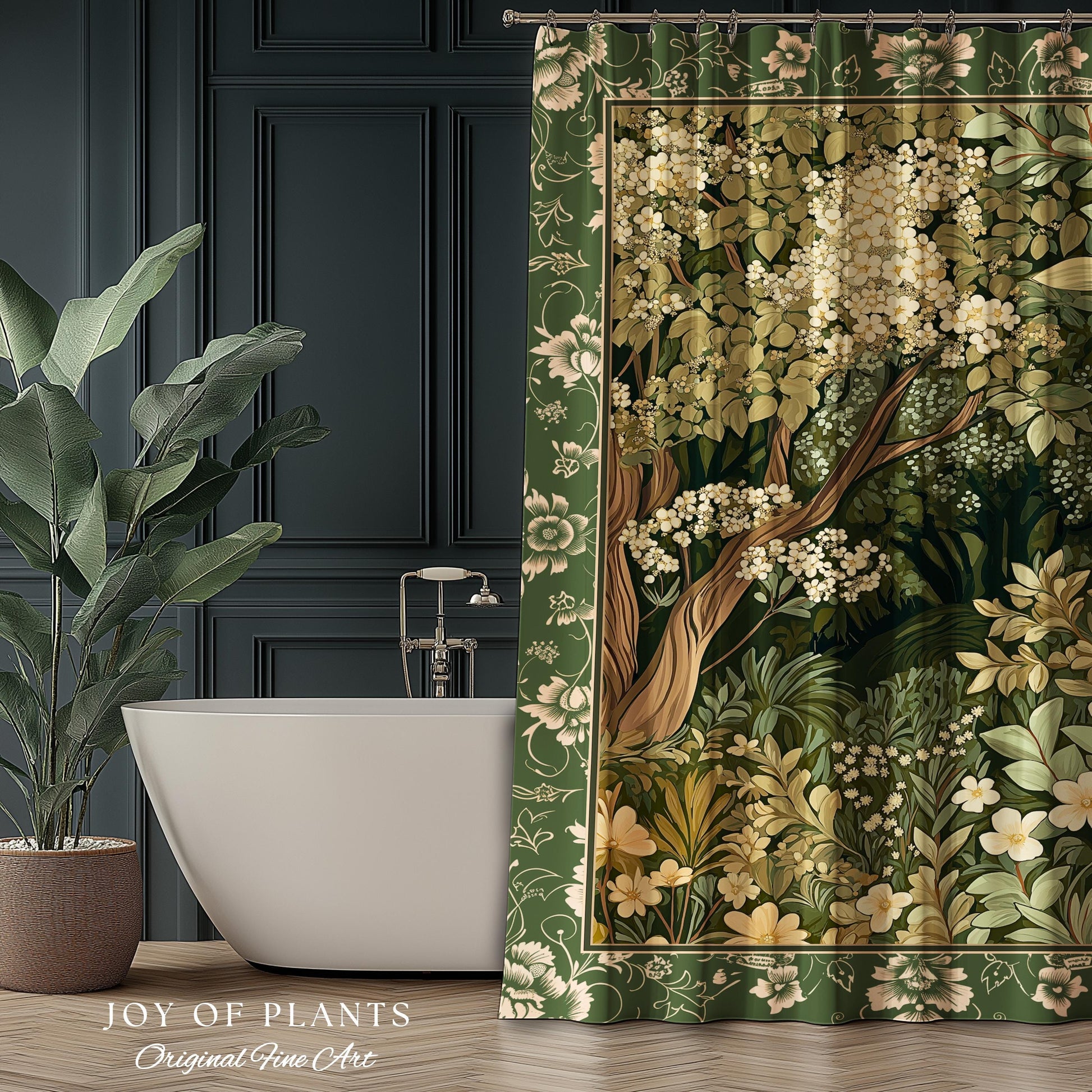 Soft Aesthetics Folklore Forest Shower Curtain Fairy Inspired Bathroom | Cozy Cottagecore Ethereal Nature Aesthetic Sage Green Indie Decor |