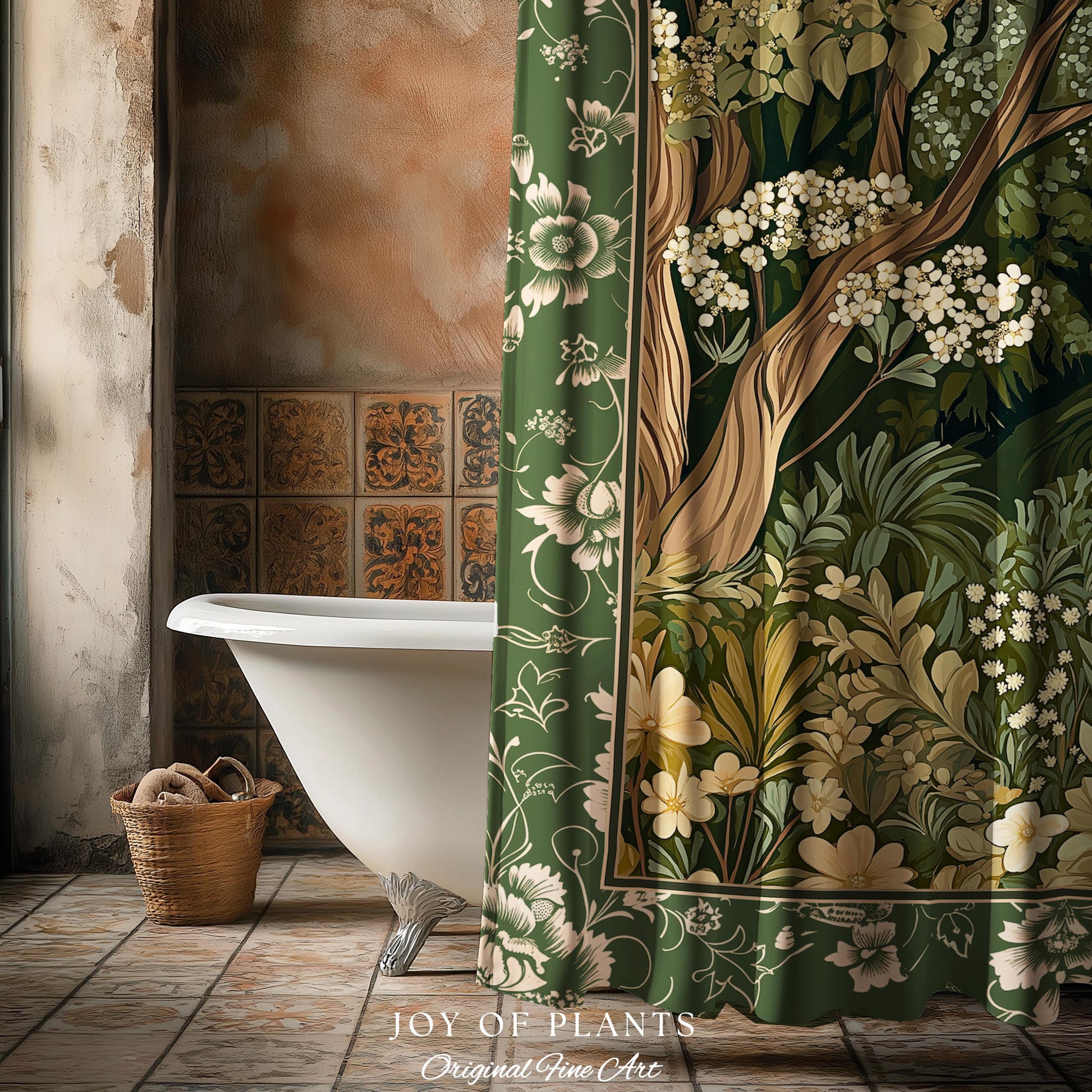 Soft Aesthetics Folklore Forest Shower Curtain Fairy Inspired Bathroom | Cozy Cottagecore Ethereal Nature Aesthetic Sage Green Indie Decor |