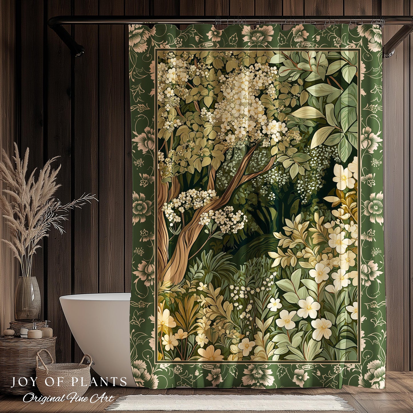 Soft Aesthetics Folklore Forest Shower Curtain Fairy Inspired Bathroom | Cozy Cottagecore Ethereal Nature Aesthetic Sage Green Indie Decor |