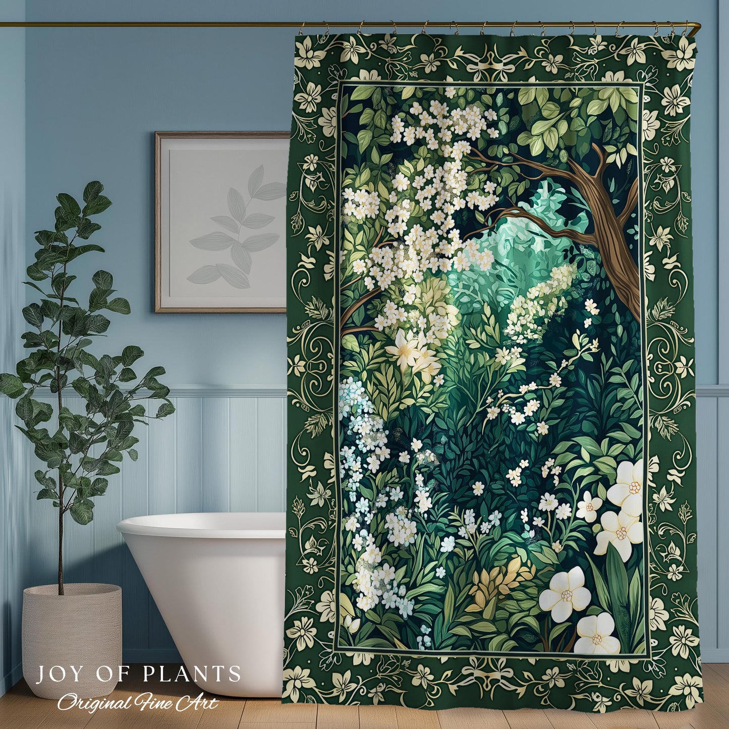 Botanical Aesthetic Forest Shower Curtain Dark Cottagecore Folklore Inspired Decor | Ethereal Aesthetic Fairycore Mystical Woodland Bathroom