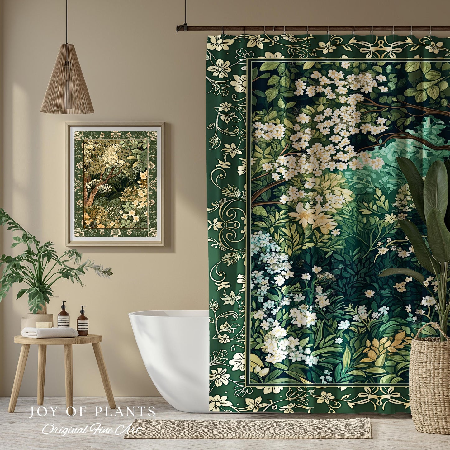 Botanical Aesthetic Forest Shower Curtain Dark Cottagecore Folklore Inspired Decor | Ethereal Aesthetic Fairycore Mystical Woodland Bathroom