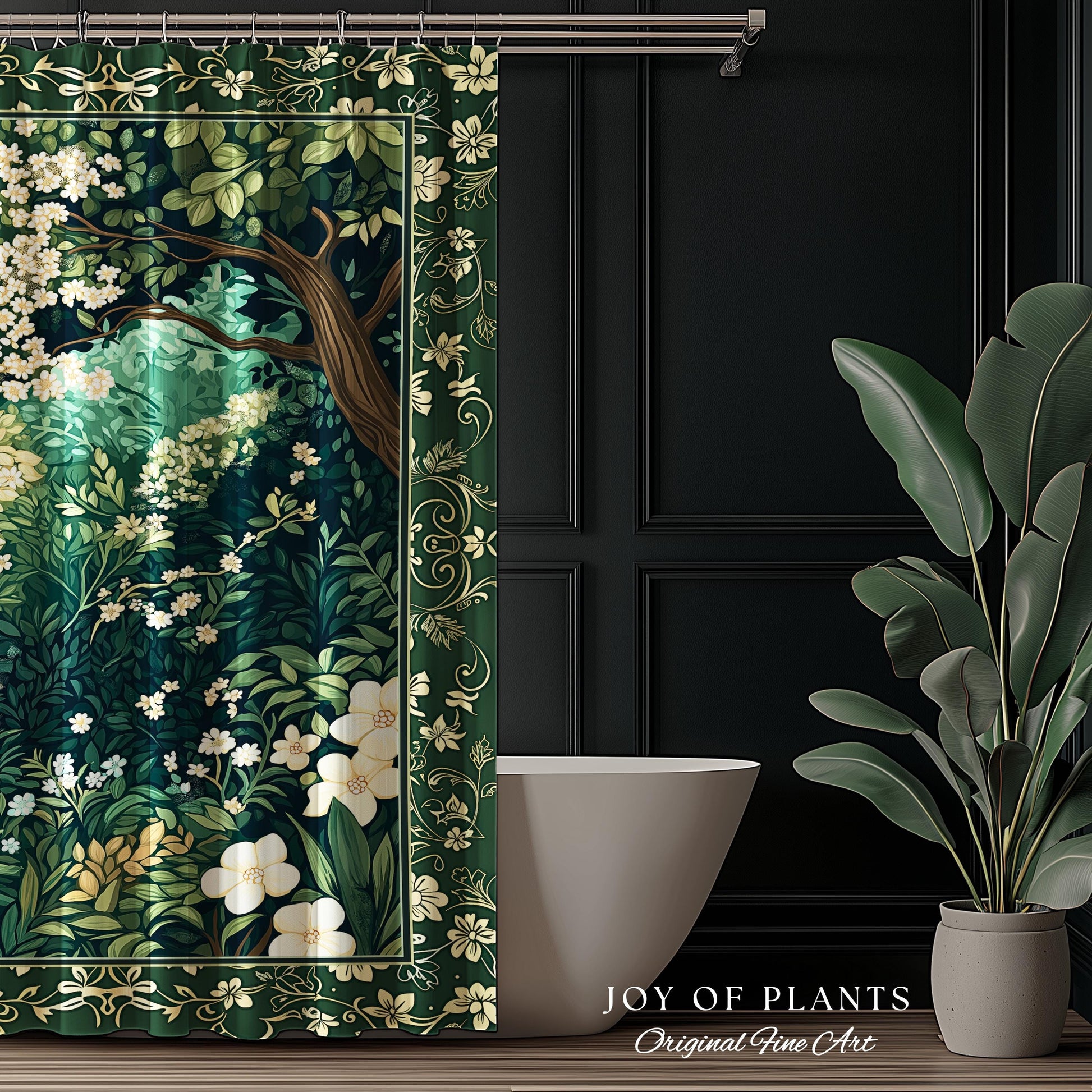 Botanical Aesthetic Forest Shower Curtain Dark Cottagecore Folklore Inspired Decor | Ethereal Aesthetic Fairycore Mystical Woodland Bathroom