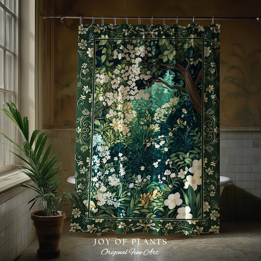 Botanical Aesthetic Forest Shower Curtain Dark Cottagecore Folklore Inspired Decor | Ethereal Aesthetic Fairycore Mystical Woodland Bathroom