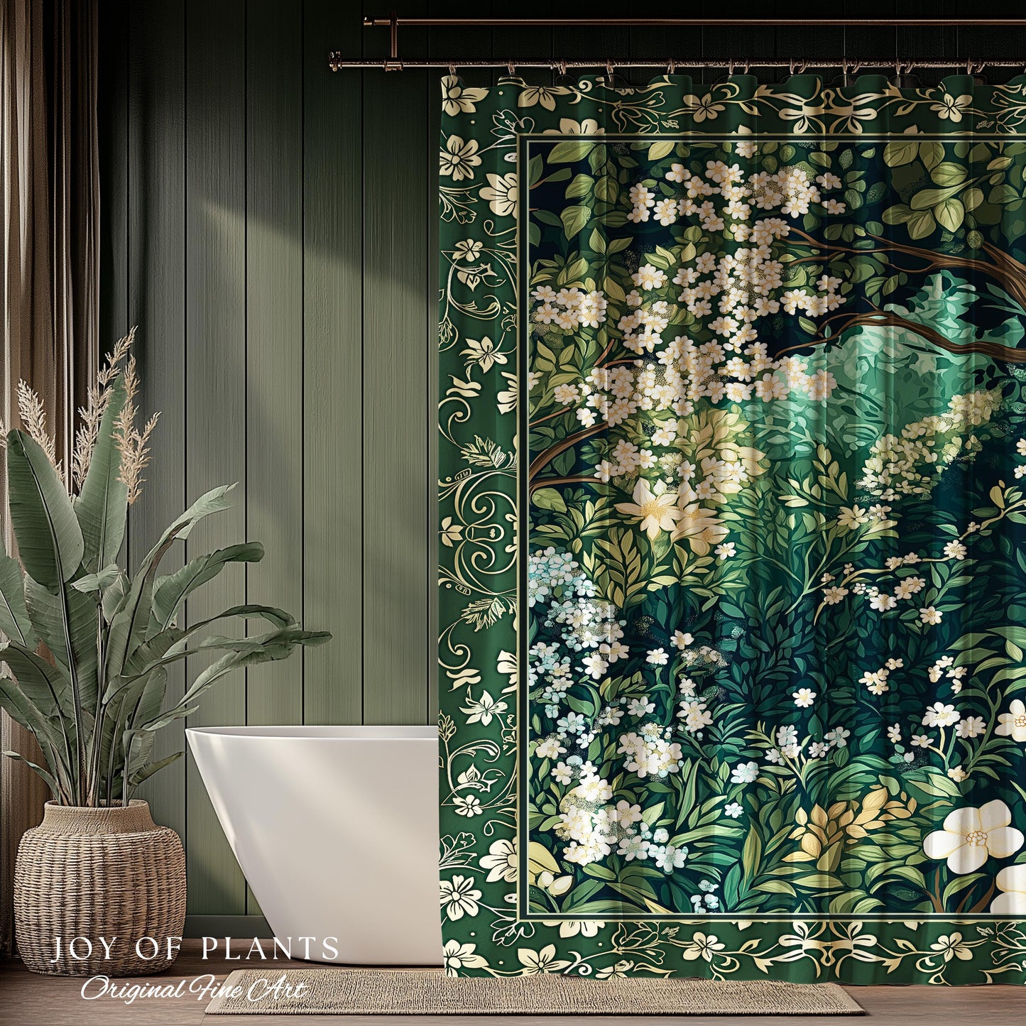 Botanical Aesthetic Forest Shower Curtain Dark Cottagecore Folklore Inspired Decor | Ethereal Aesthetic Fairycore Mystical Woodland Bathroom
