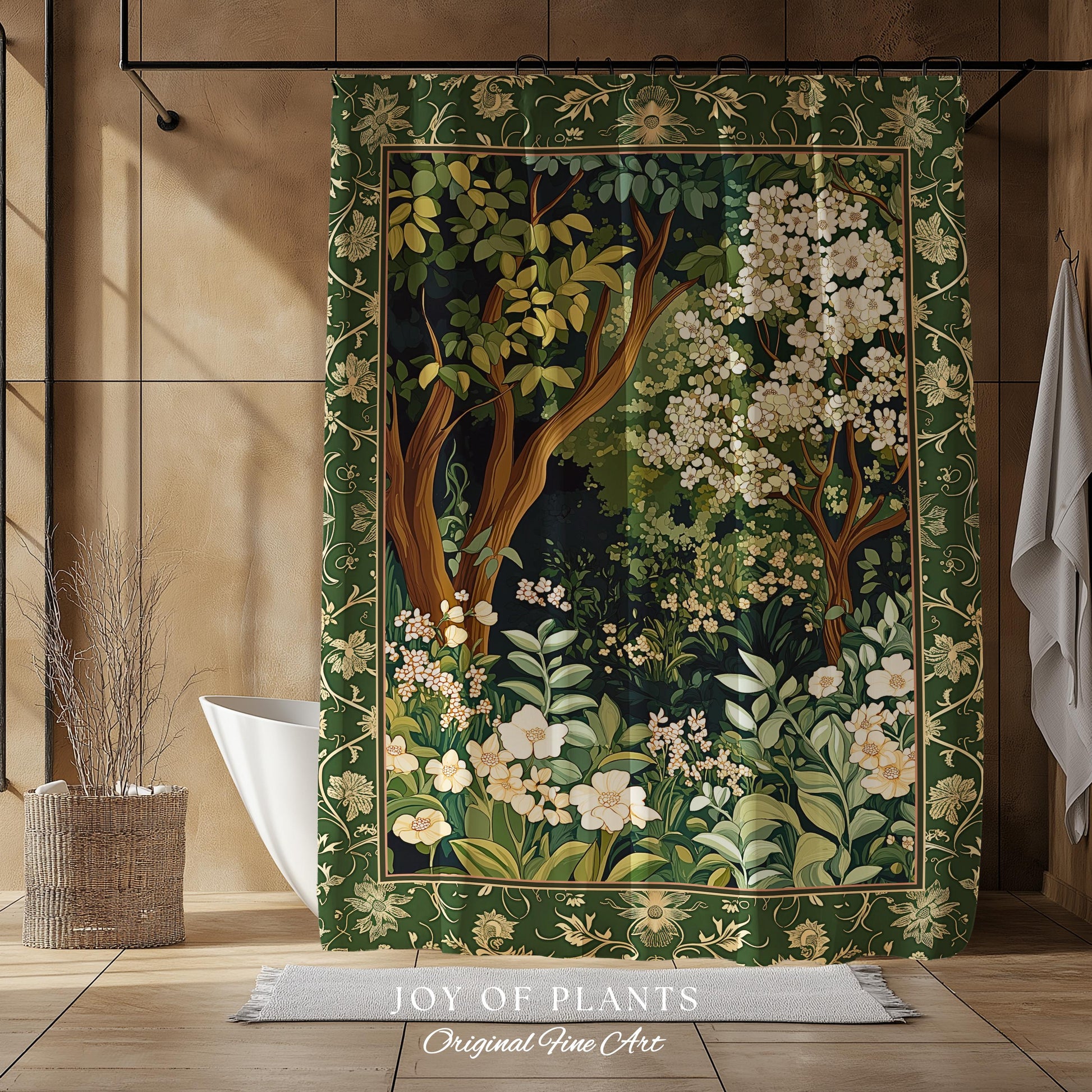 Wildflower Meadow Botanical Shower Curtain Fairy Inspired Bathroom | Cottagecore Folklore Decor Ethereal Aesthetic Bohemian Fairycore Style