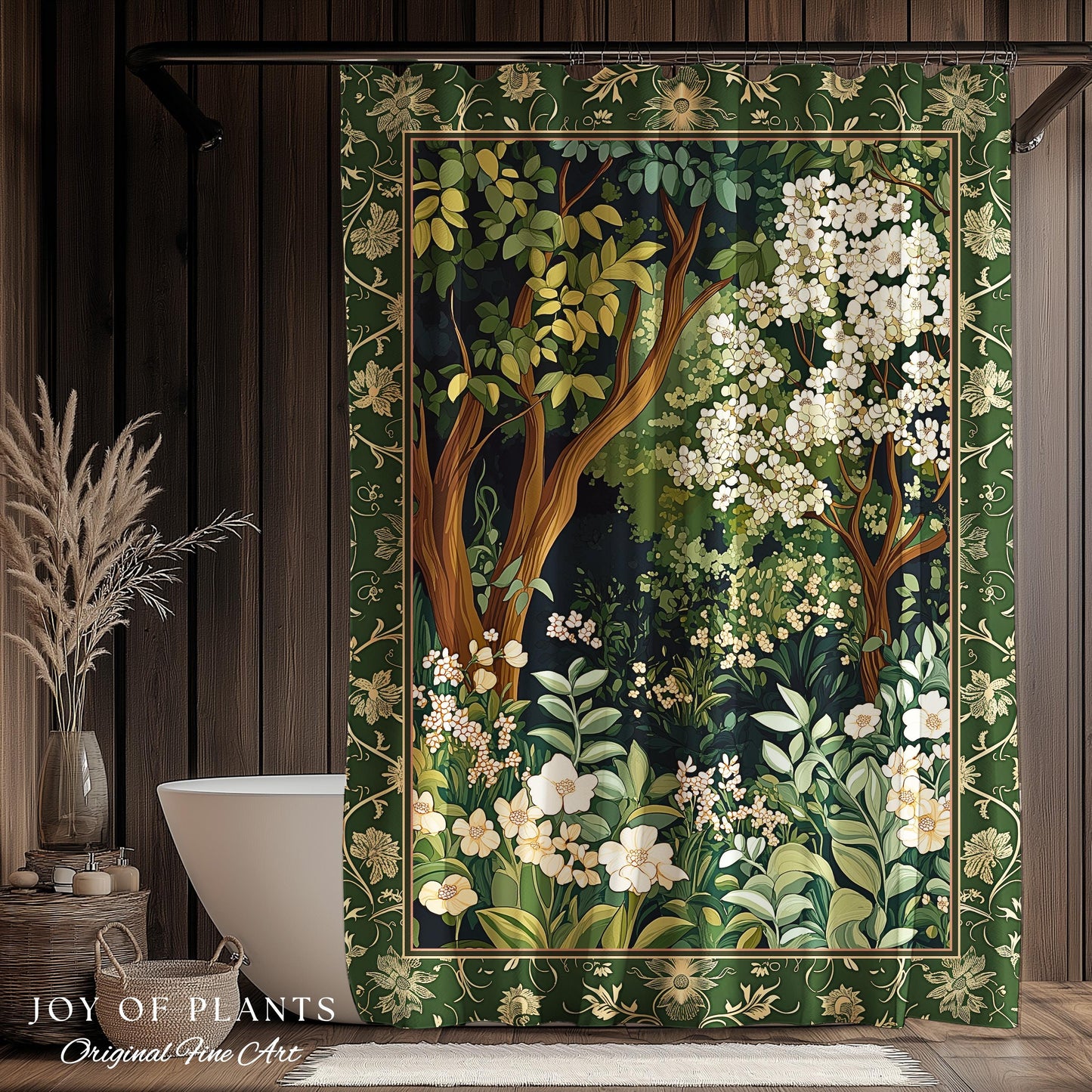 Wildflower Meadow Botanical Shower Curtain Fairy Inspired Bathroom | Cottagecore Folklore Decor Ethereal Aesthetic Bohemian Fairycore Style