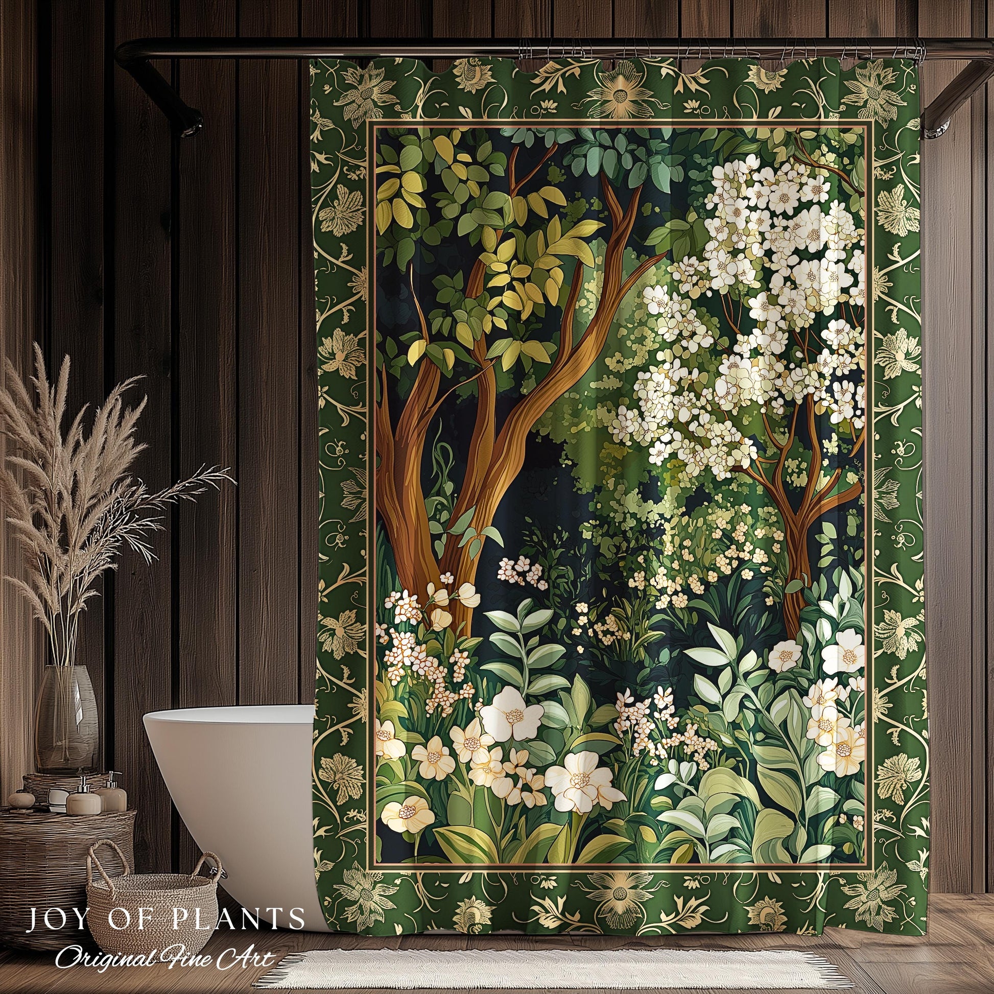 Wildflower Meadow Botanical Shower Curtain Fairy Inspired Bathroom | Cottagecore Folklore Decor Ethereal Aesthetic Bohemian Fairycore Style