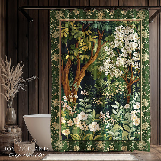Wildflower Meadow Botanical Shower Curtain Fairy Inspired Bathroom | Cottagecore Folklore Decor Ethereal Aesthetic Bohemian Fairycore Style