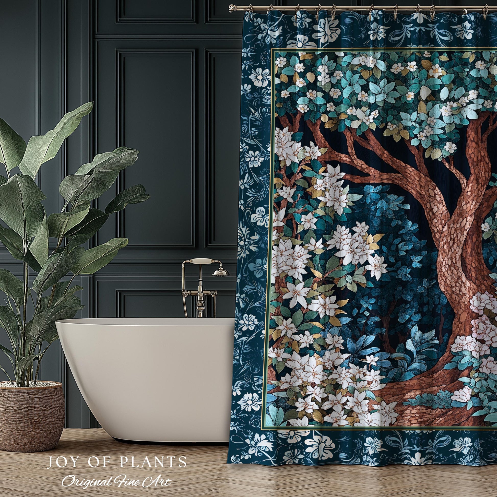 Bohemian Tree Shower Curtain Magical Aesthetic Folklore Forest Ethereal Bathroom | Nature Inspired Woodland Magic Wildflower Fairycore Decor