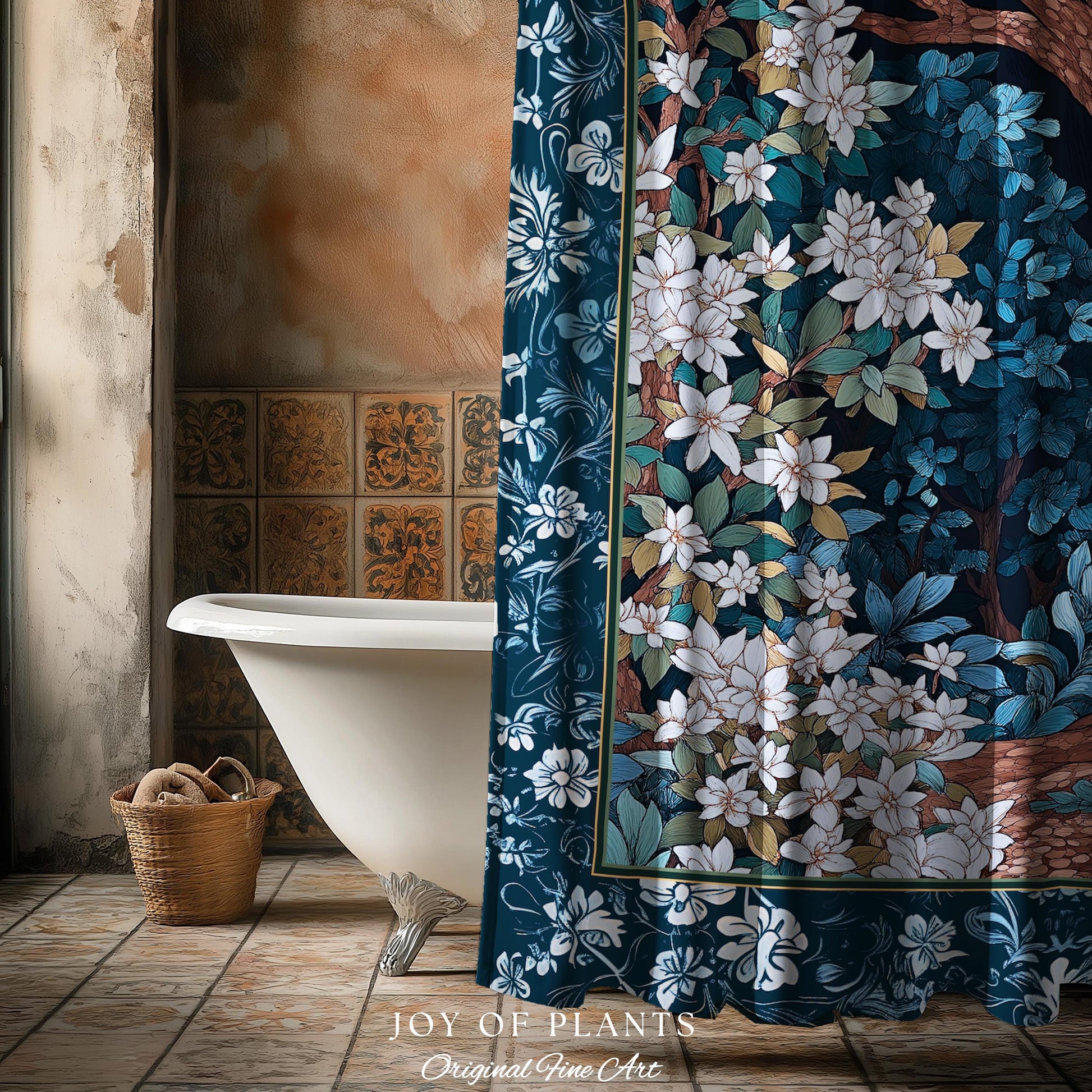 Bohemian Tree Shower Curtain Magical Aesthetic Folklore Forest Ethereal Bathroom | Nature Inspired Woodland Magic Wildflower Fairycore Decor