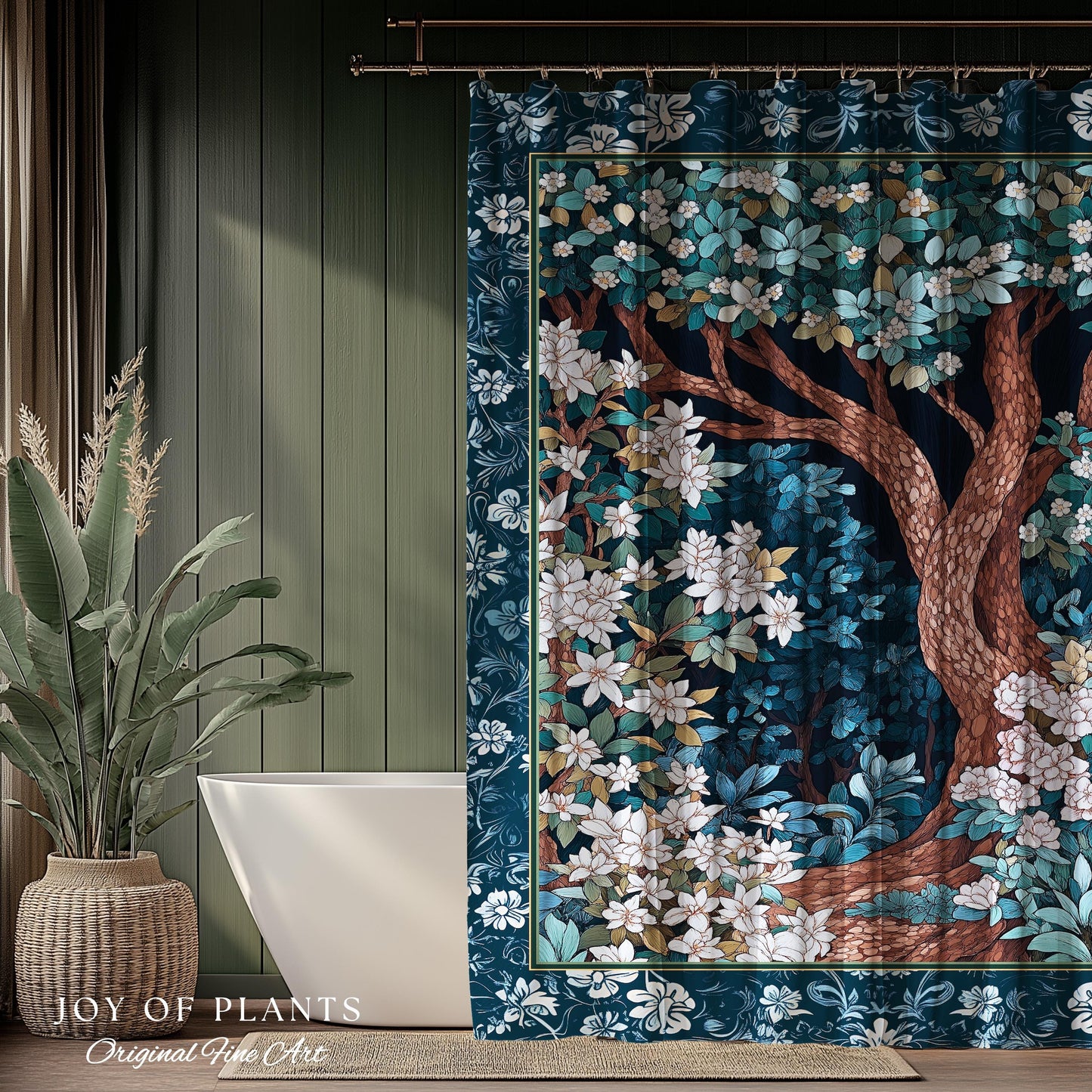 Bohemian Tree Shower Curtain Magical Aesthetic Folklore Forest Ethereal Bathroom | Nature Inspired Woodland Magic Wildflower Fairycore Decor