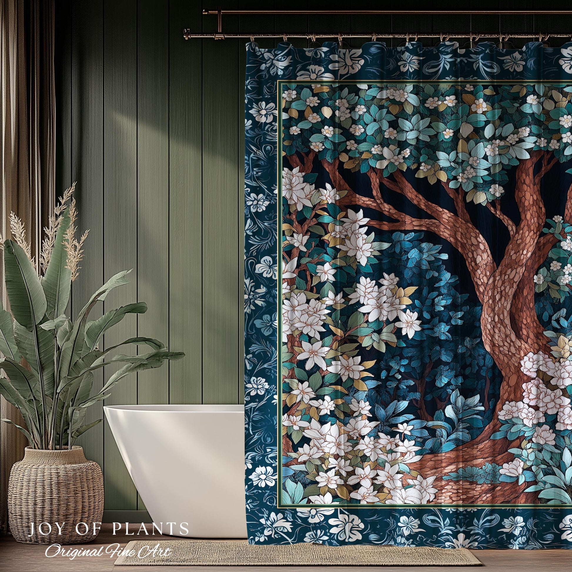 Bohemian Tree Shower Curtain Magical Aesthetic Folklore Forest Ethereal Bathroom | Nature Inspired Woodland Magic Wildflower Fairycore Decor