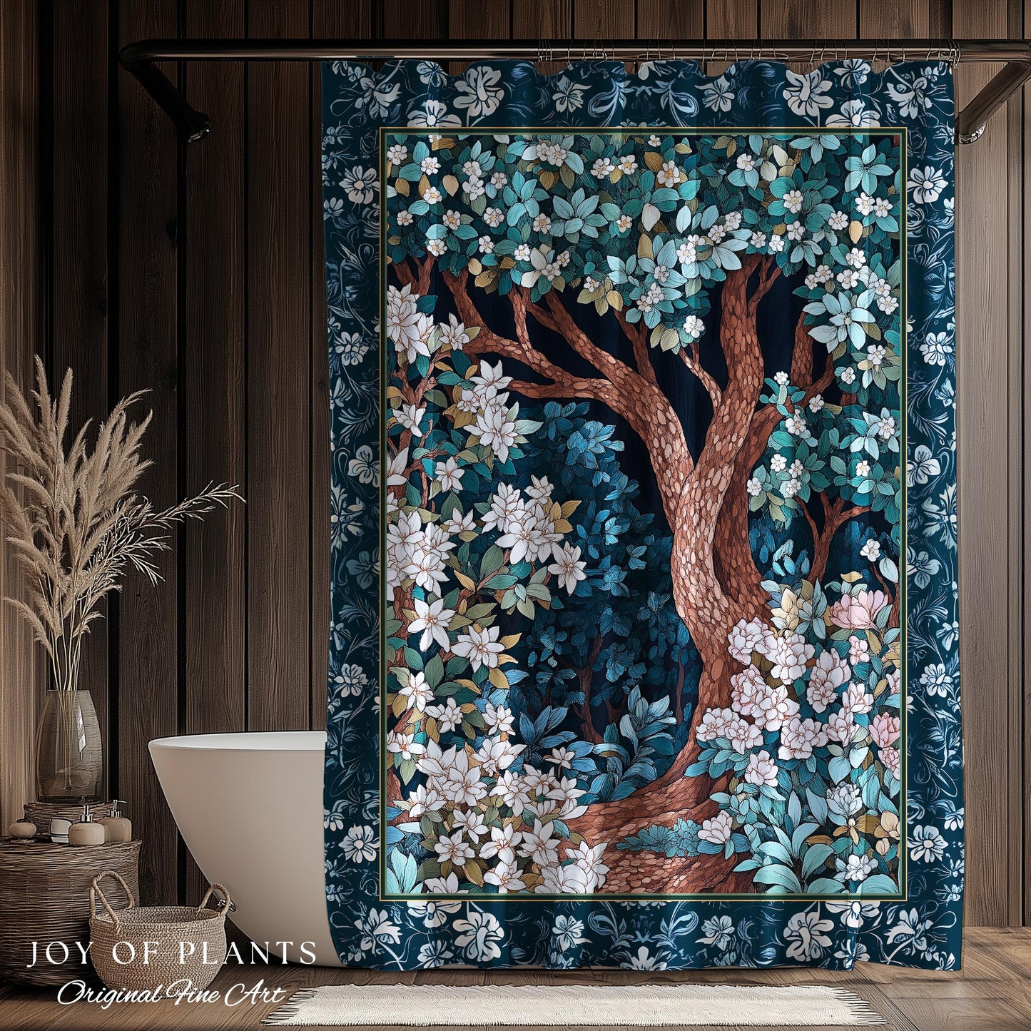 Bohemian Tree Shower Curtain Magical Aesthetic Folklore Forest Ethereal Bathroom | Nature Inspired Woodland Magic Wildflower Fairycore Decor