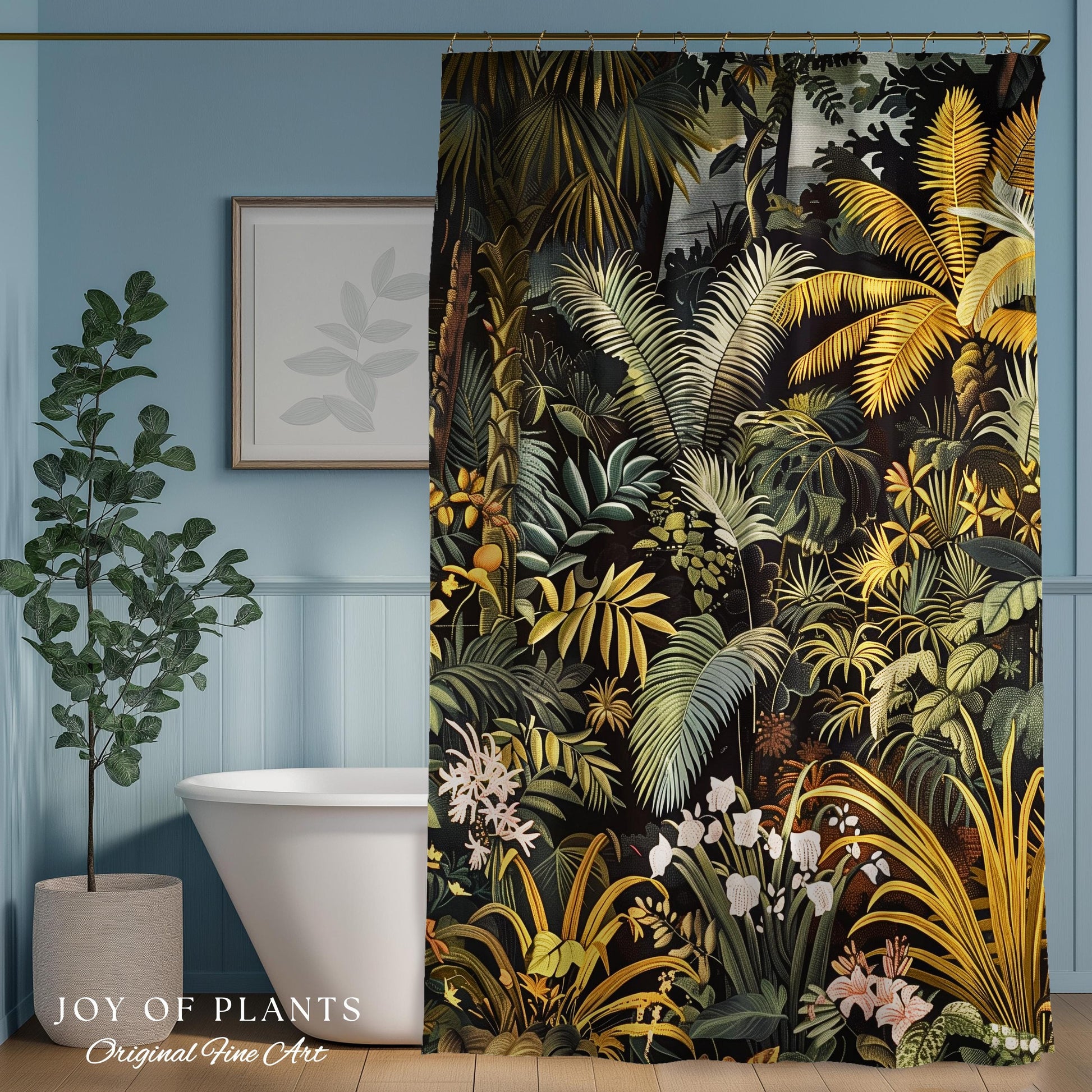 Earthy Colors Tropical Leaves Shower Curtain | Jungle Theme Bathroom Decor Whimsical Botanical Bath Room Forest Houseplant Lover Home Accent