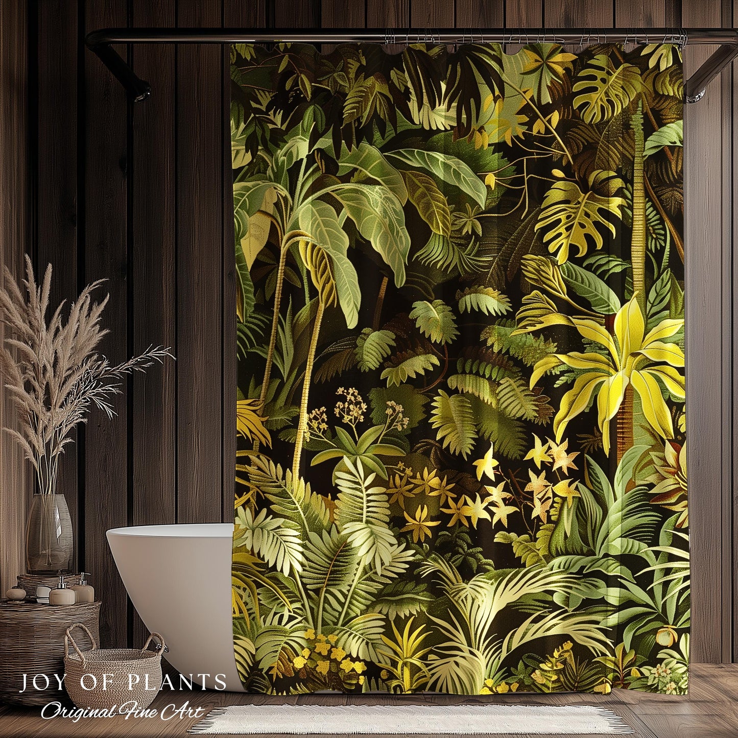 Moody Botanical Jungle Leaves Shower Curtain | Eclectic Green Maximalist Bathroom Whimsigoth Vintage Botanical Nature Aesthetic Forest Decor