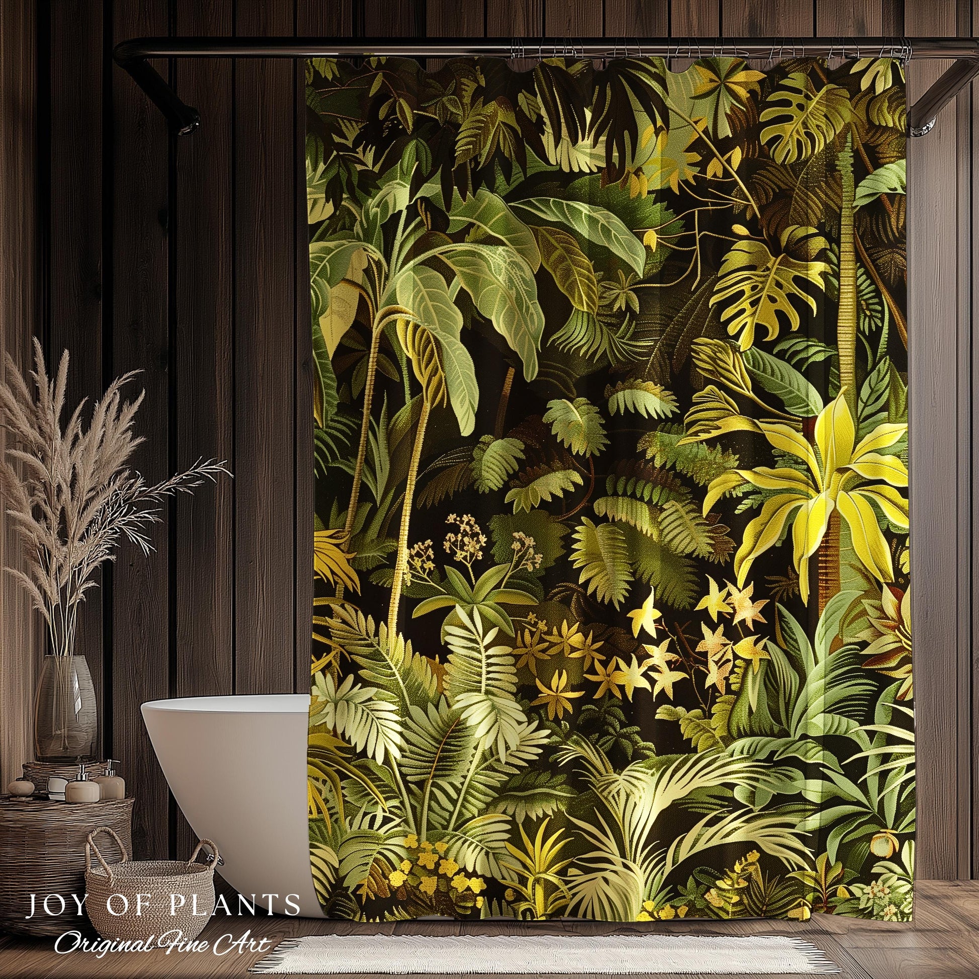 Moody Botanical Jungle Leaves Shower Curtain | Eclectic Green Maximalist Bathroom Whimsigoth Vintage Botanical Nature Aesthetic Forest Decor