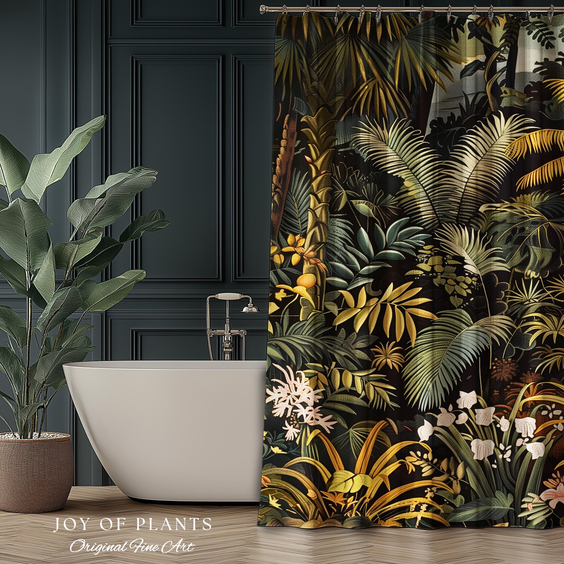 Earthy Colors Tropical Leaves Shower Curtain | Jungle Theme Bathroom Decor Whimsical Botanical Bath Room Forest Houseplant Lover Home Accent