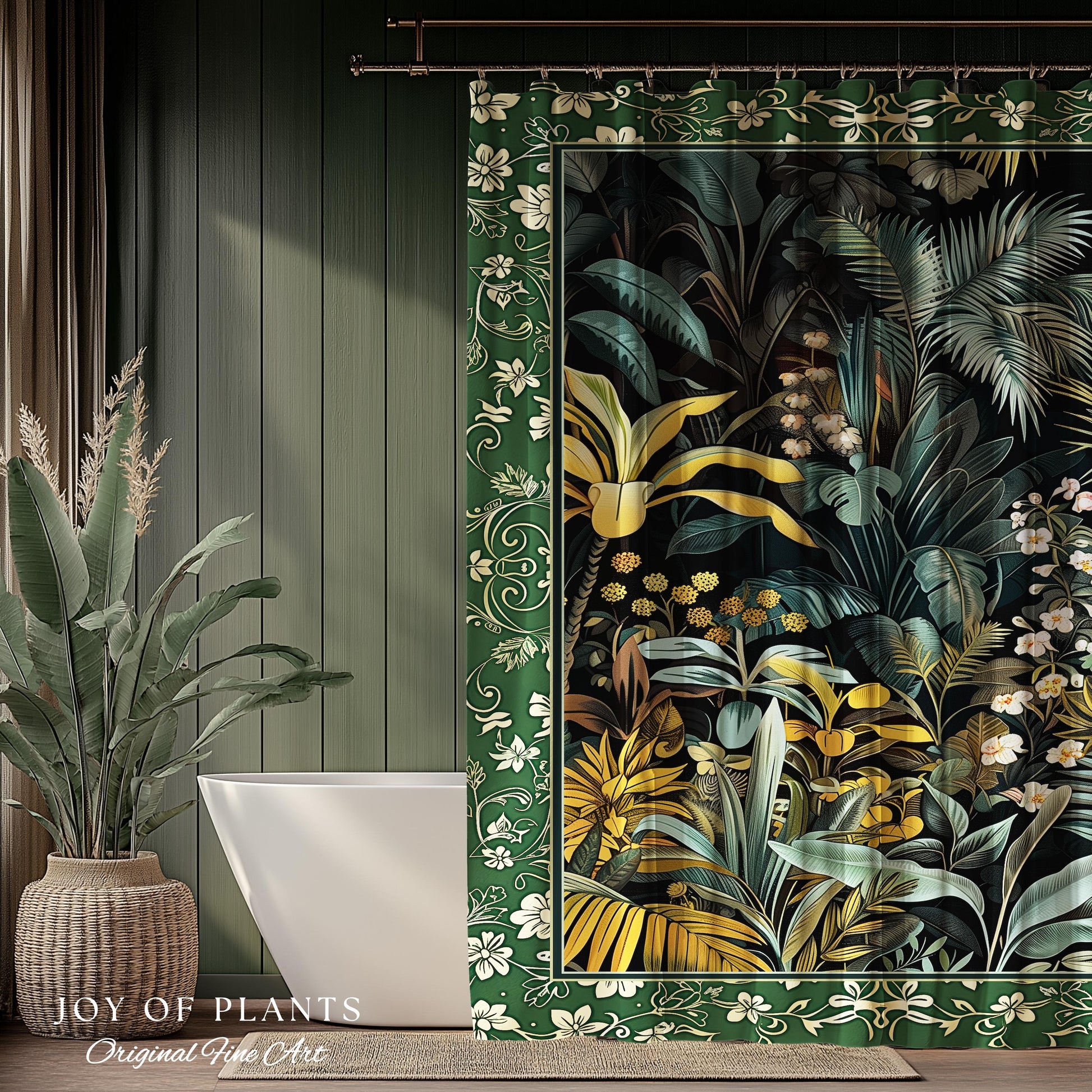 Jungle Leaves Botanical Shower Curtain | Tropical Jungle Nature Lover Cozy Plant Lover Boho Bathroom Decor Elegant Botanical Home Accent |