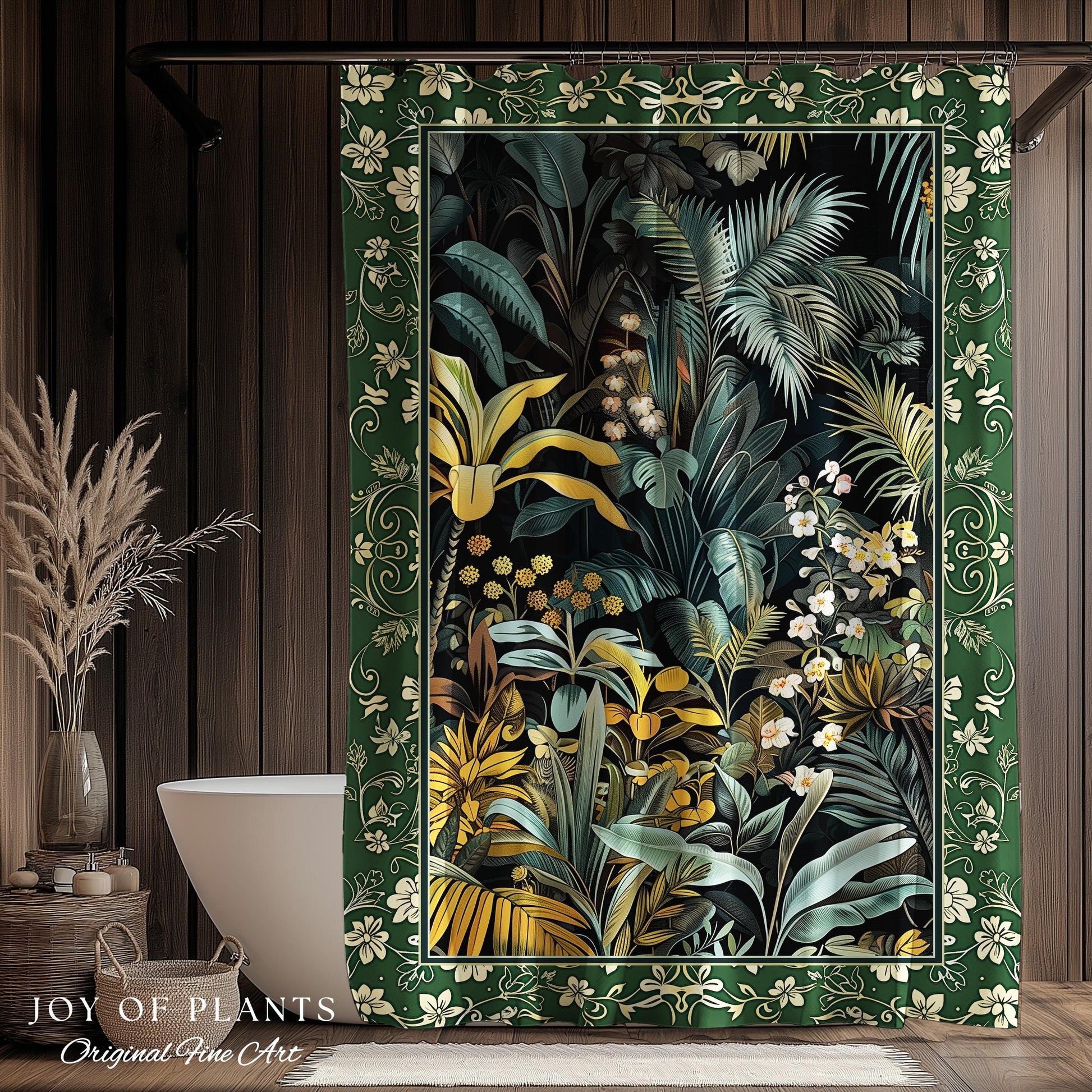 Jungle Leaves Botanical Shower Curtain | Tropical Jungle Nature Lover Cozy Plant Lover Boho Bathroom Decor Elegant Botanical Home Accent |