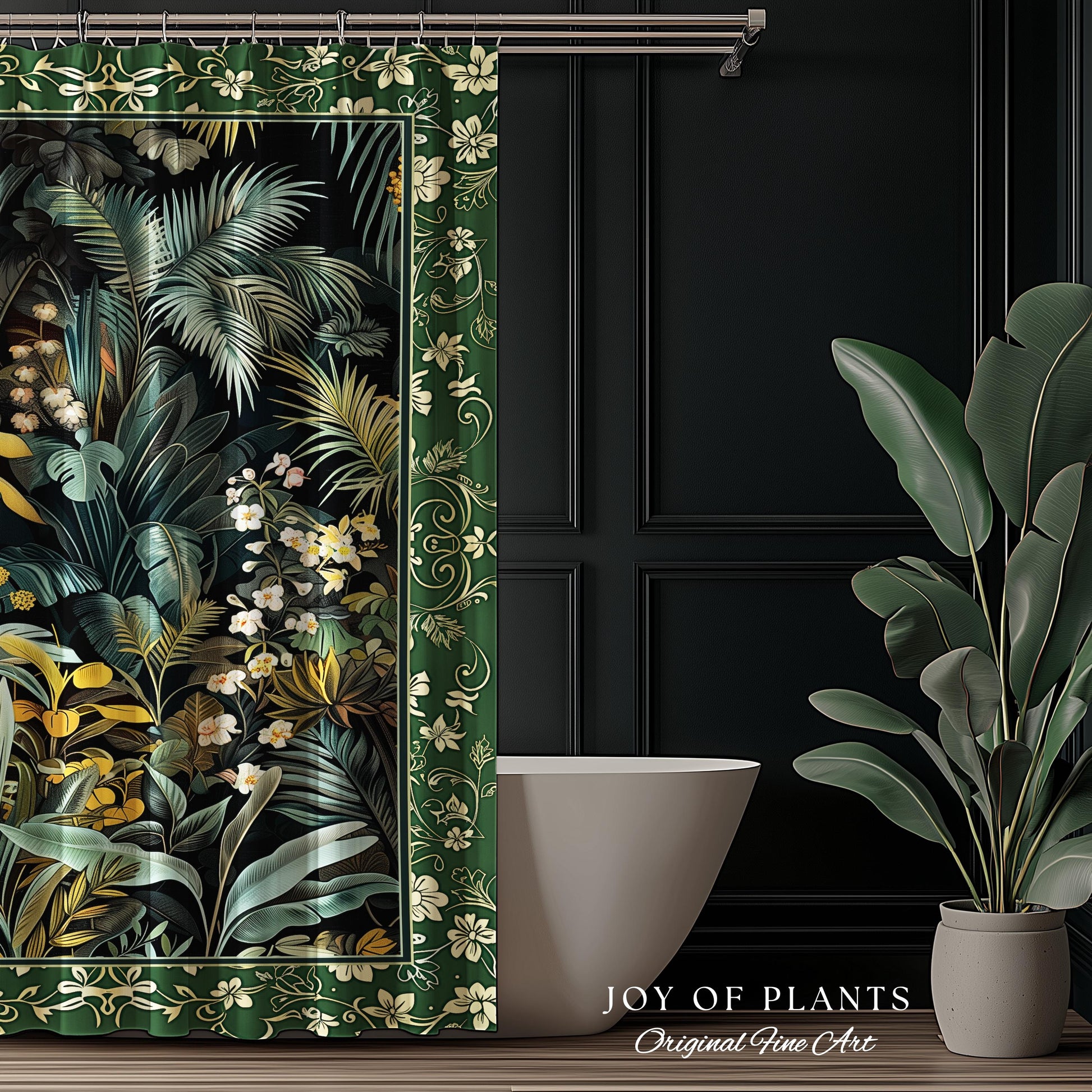 Jungle Leaves Botanical Shower Curtain | Tropical Jungle Nature Lover Cozy Plant Lover Boho Bathroom Decor Elegant Botanical Home Accent |