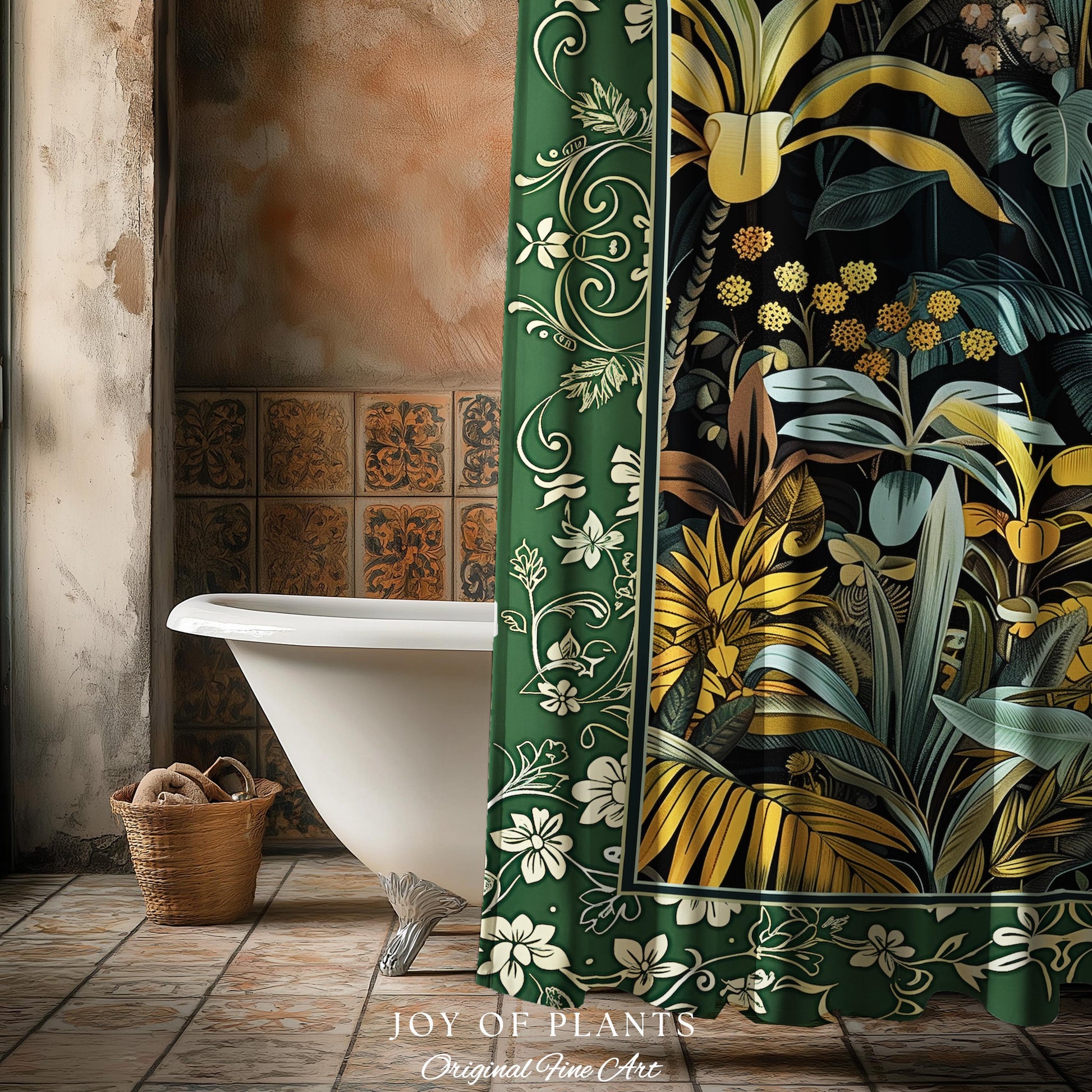 Jungle Leaves Botanical Shower Curtain | Tropical Jungle Nature Lover Cozy Plant Lover Boho Bathroom Decor Elegant Botanical Home Accent |