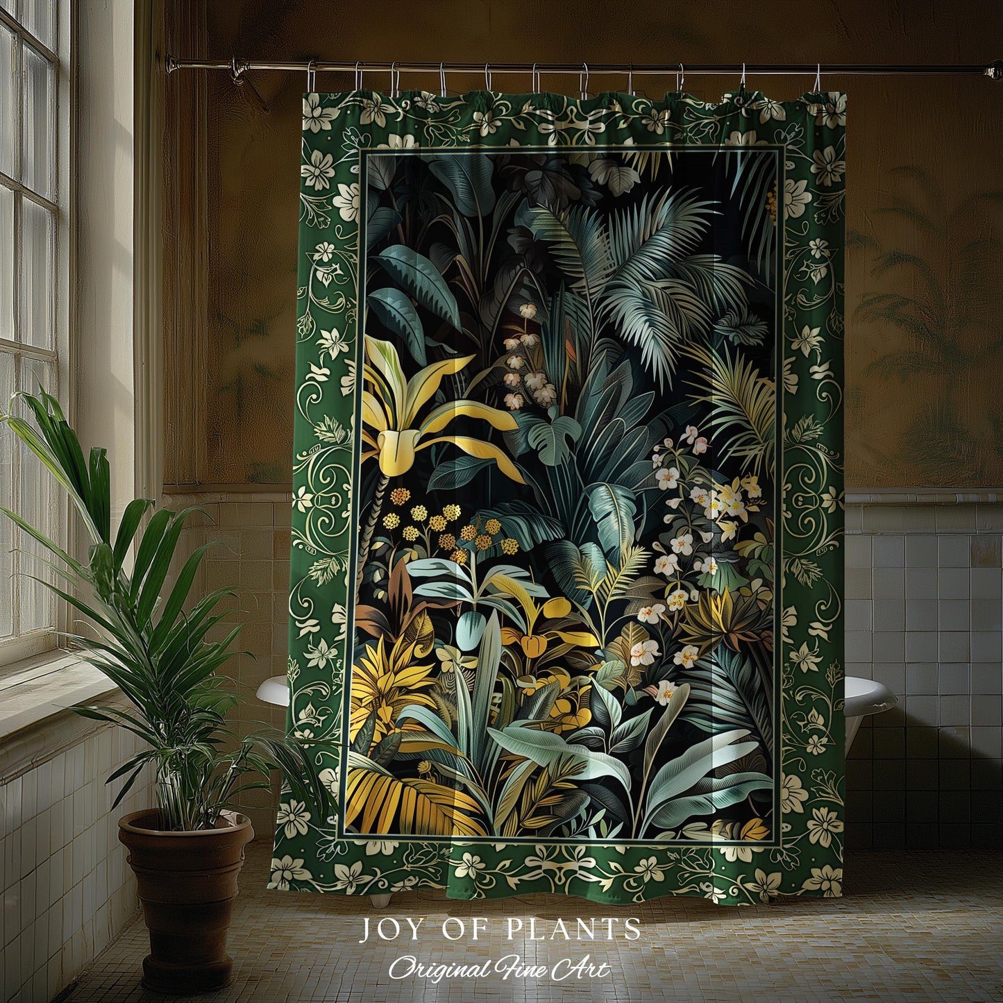 Jungle Leaves Botanical Shower Curtain | Tropical Jungle Nature Lover Cozy Plant Lover Boho Bathroom Decor Elegant Botanical Home Accent |