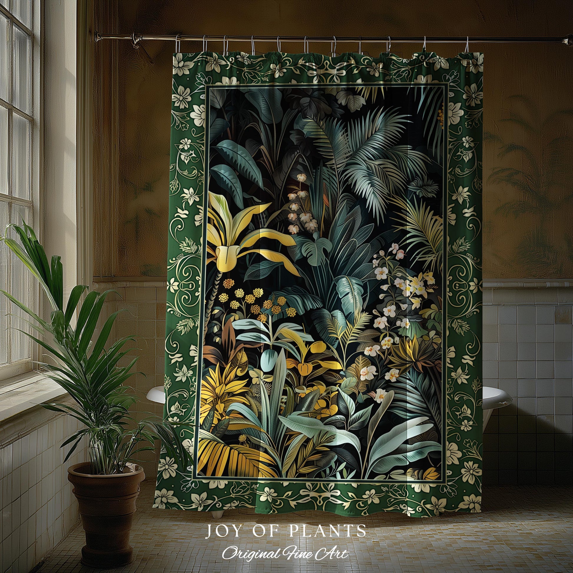 Jungle Leaves Botanical Shower Curtain | Tropical Jungle Nature Lover Cozy Plant Lover Boho Bathroom Decor Elegant Botanical Home Accent |