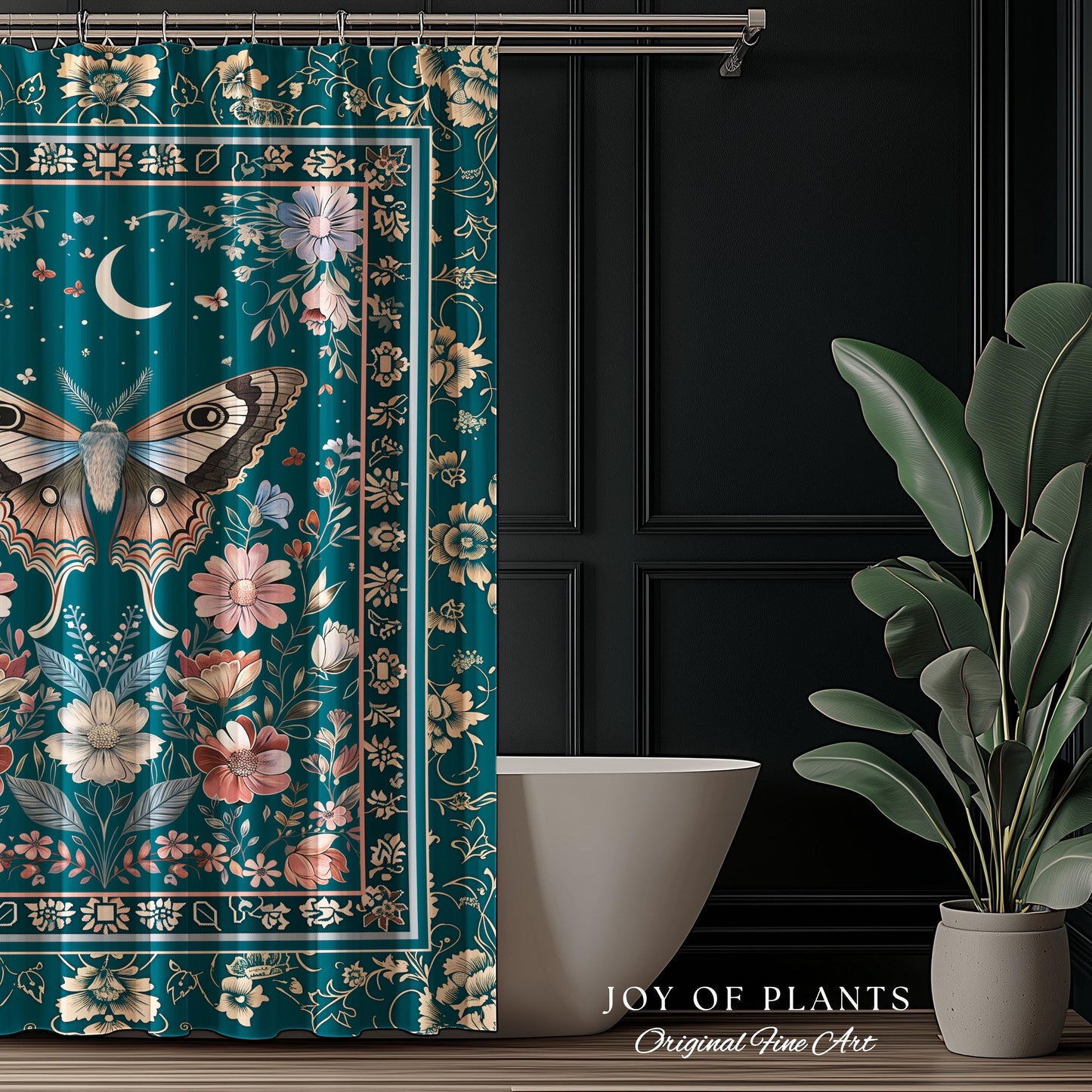 Magic Aesthetic Teal Shower Curtain | Celestial Fairycore Eclectic Maximalist Bathroom Accent Woodland Cottagecore Forestcore Pastel Mystic