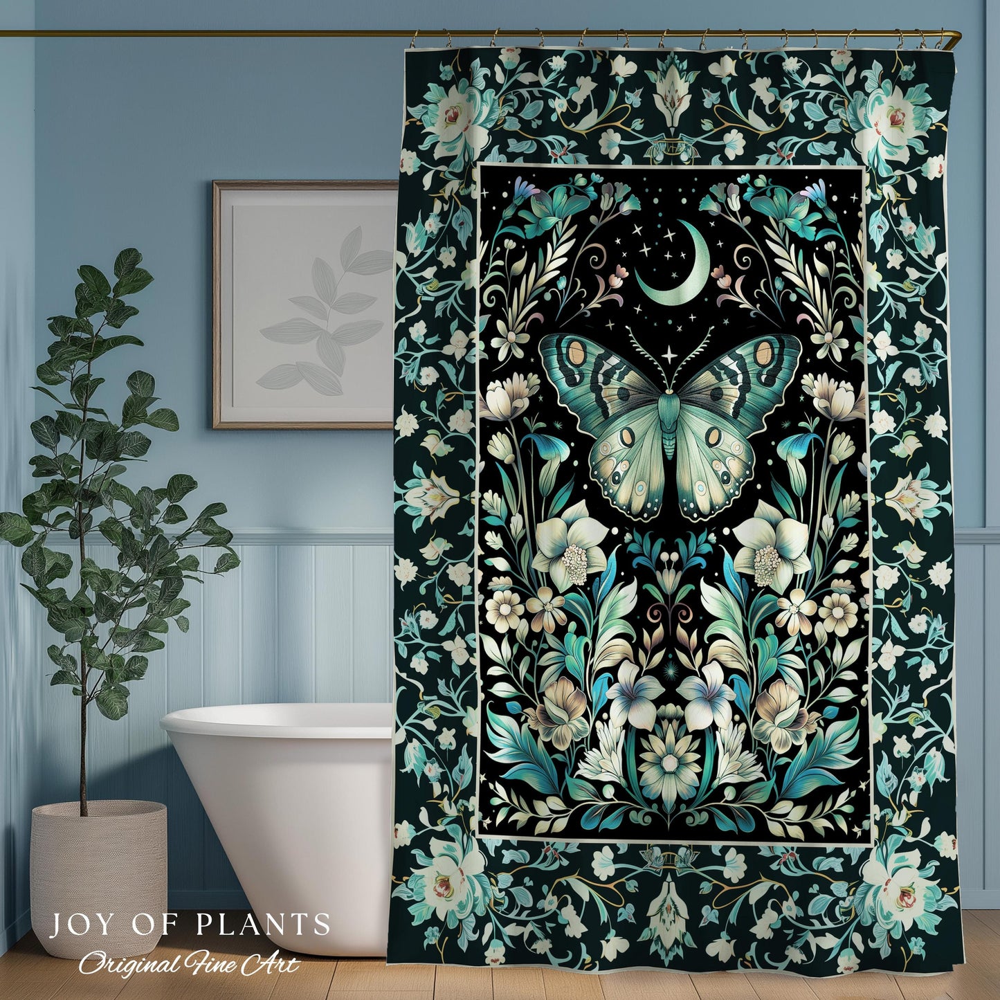 Pastel Gothic Butterfly Shower Curtain | Tarot Aesthetic Celestial Woodland Moody Botanical Bathroom Maximalist Accent Forestcore Mysticism