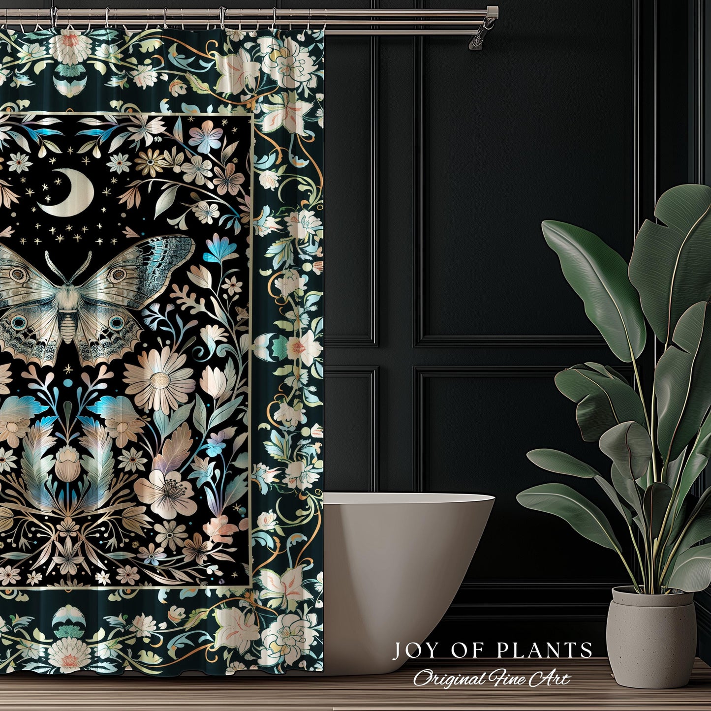 Maximalist Aesthetic Dark Academia Shower Curtain | Witchy Eclectic Oddities Woodland Cottagecore Dreamy Forestcore Bathroom Pastel Gothic |