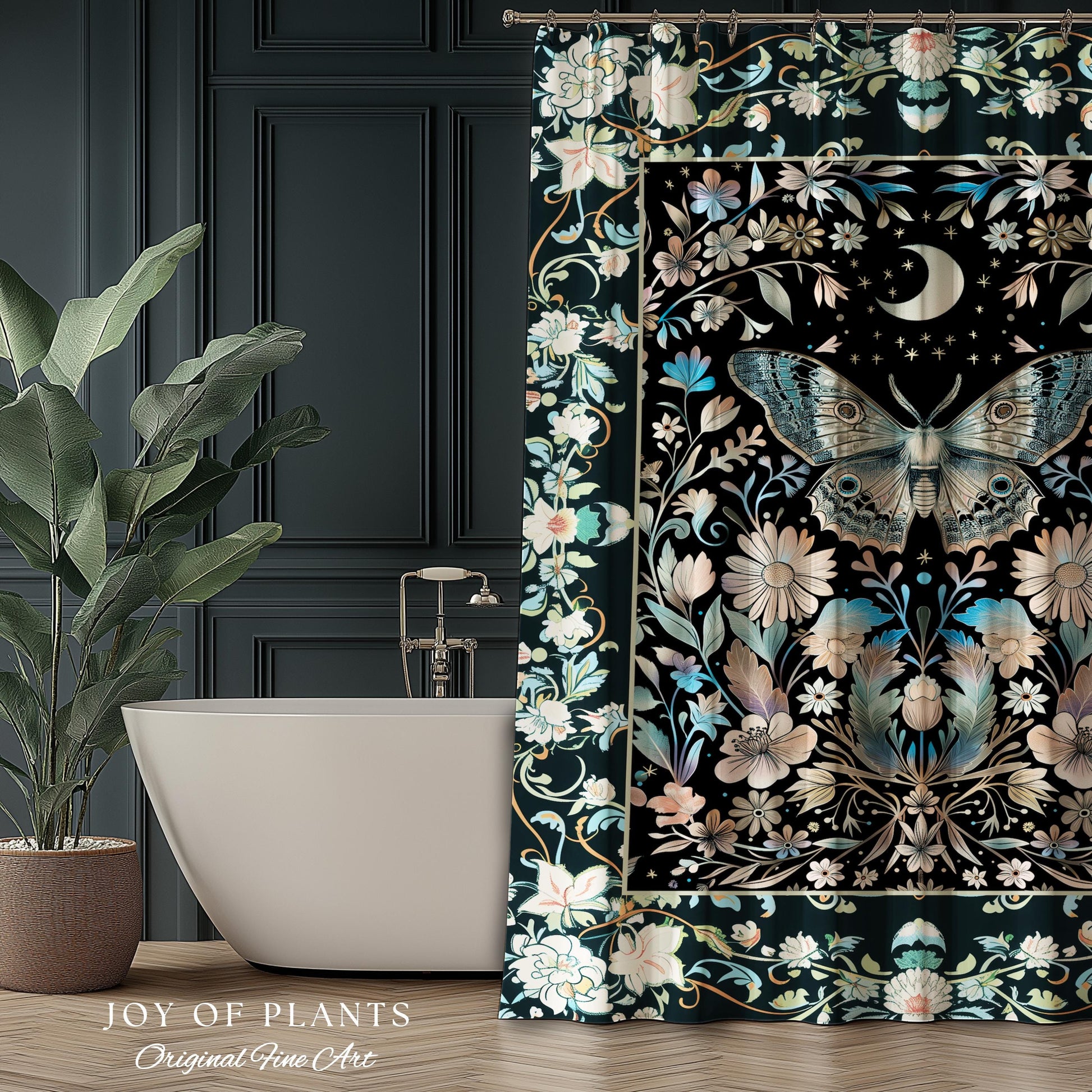 Maximalist Aesthetic Dark Academia Shower Curtain | Witchy Eclectic Oddities Woodland Cottagecore Dreamy Forestcore Bathroom Pastel Gothic |