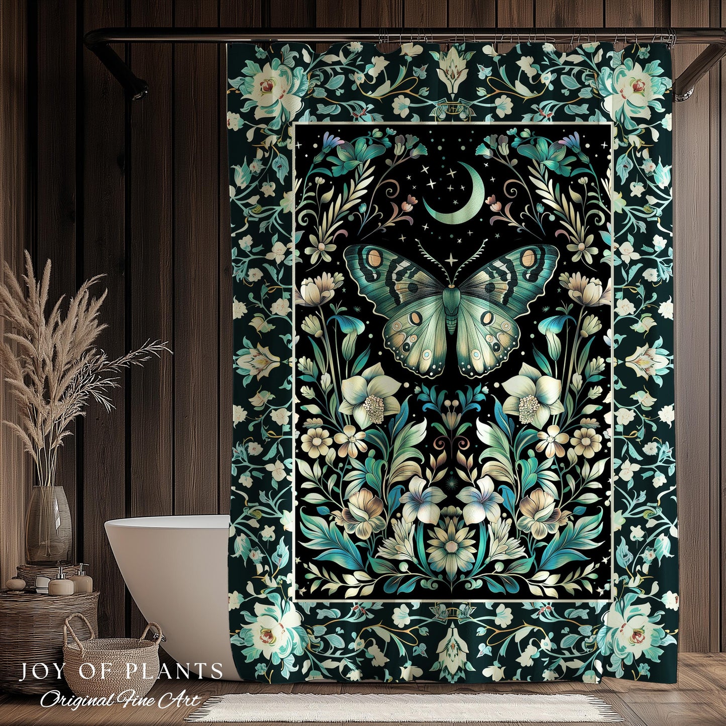 Pastel Gothic Butterfly Shower Curtain | Tarot Aesthetic Celestial Woodland Moody Botanical Bathroom Maximalist Accent Forestcore Mysticism