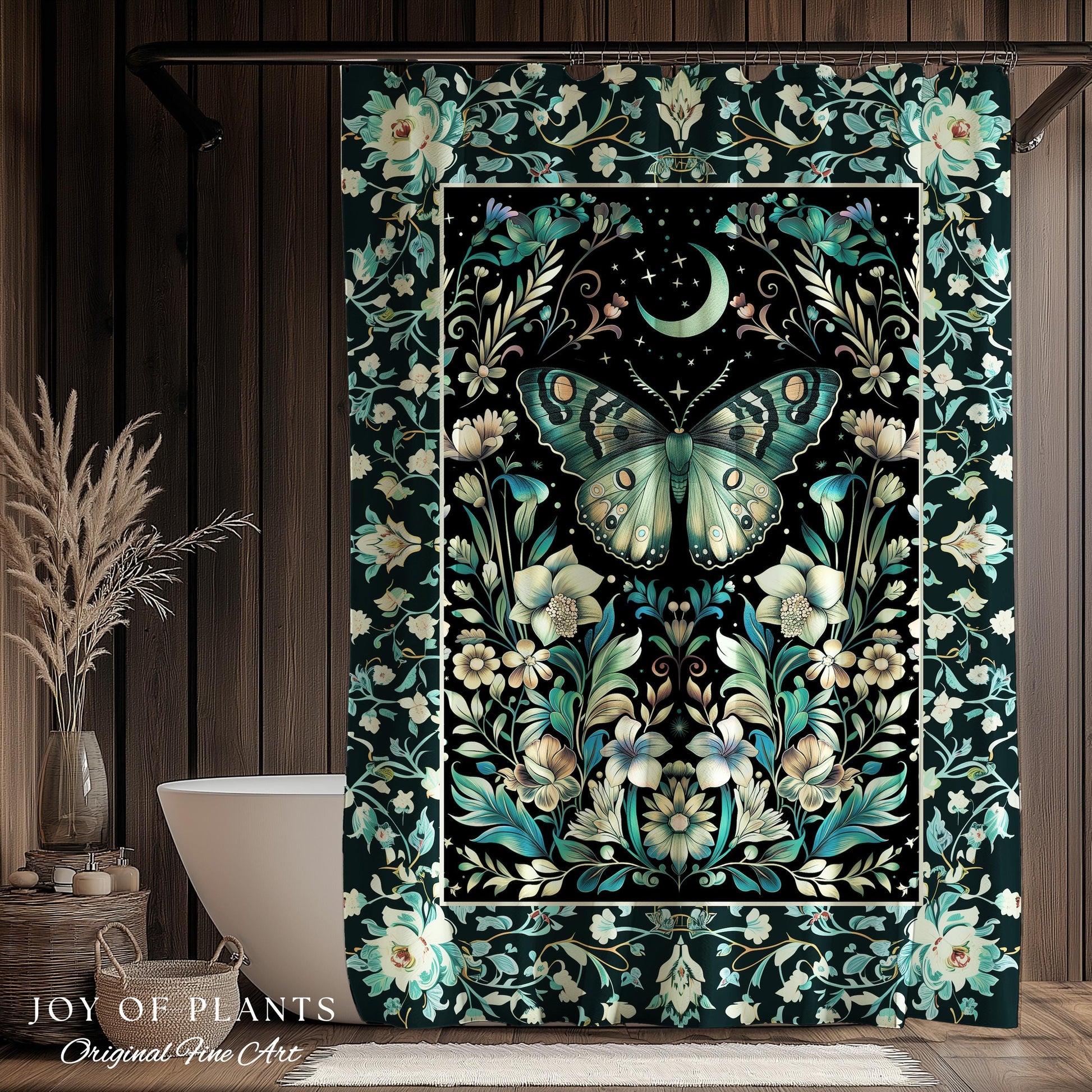 Pastel Gothic Butterfly Shower Curtain | Tarot Aesthetic Celestial Woodland Moody Botanical Bathroom Maximalist Accent Forestcore Mysticism