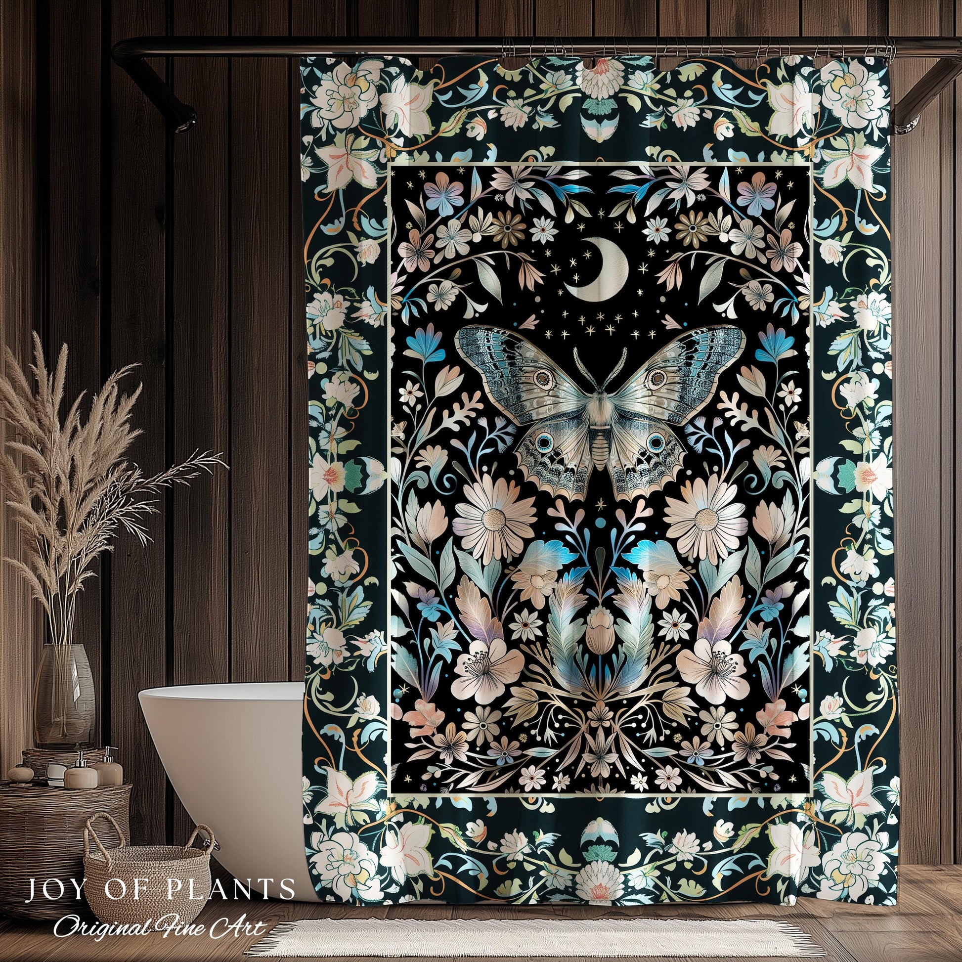 Maximalist Aesthetic Dark Academia Shower Curtain | Witchy Eclectic Oddities Woodland Cottagecore Dreamy Forestcore Bathroom Pastel Gothic |