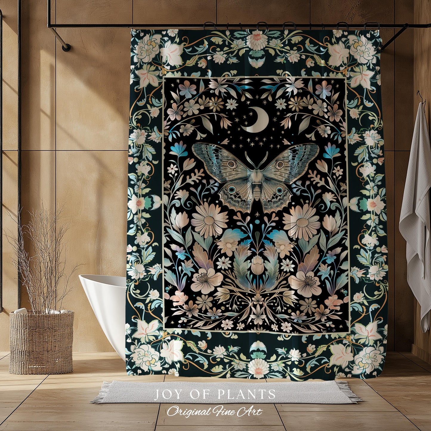 Maximalist Aesthetic Dark Academia Shower Curtain | Witchy Eclectic Oddities Woodland Cottagecore Dreamy Forestcore Bathroom Pastel Gothic |