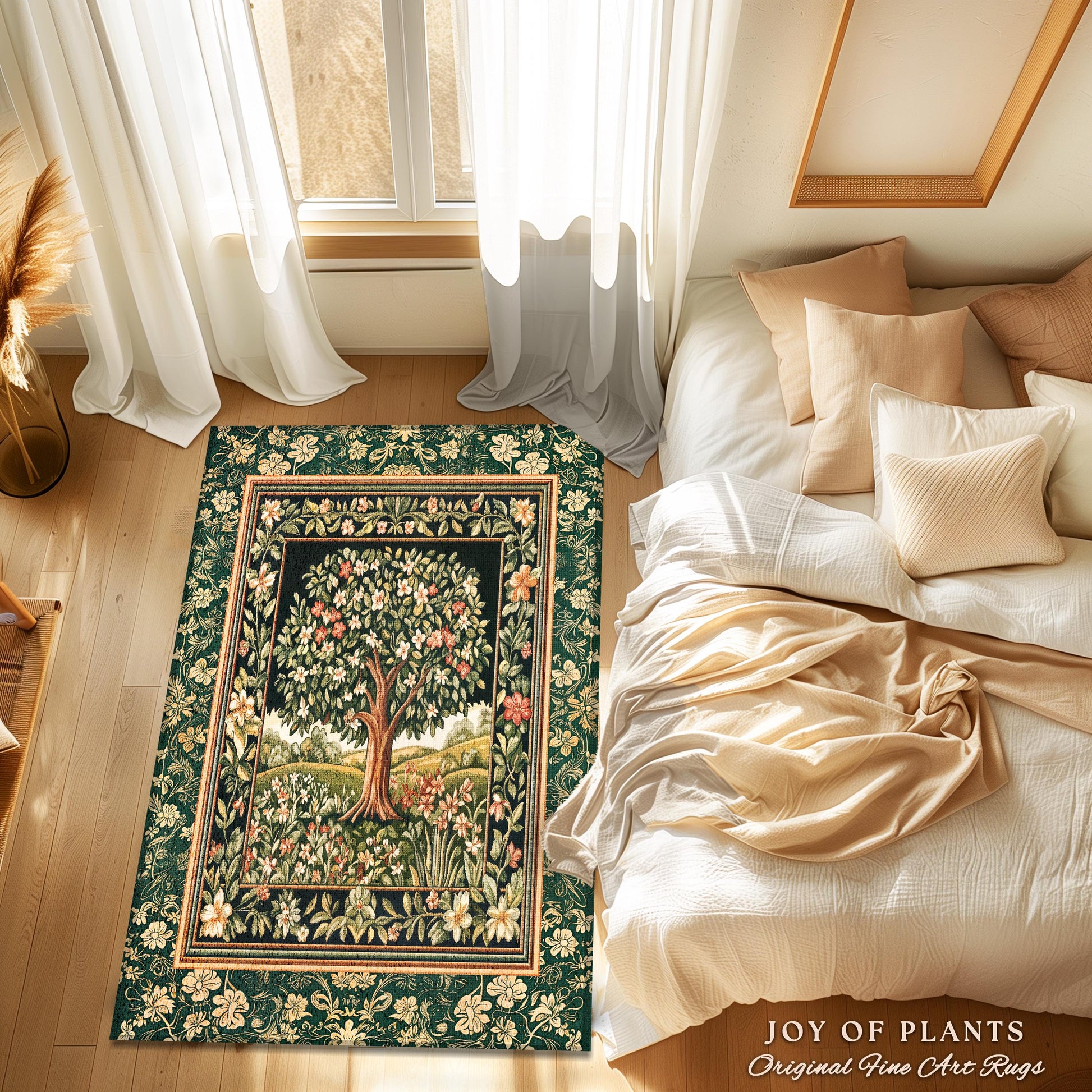 Botanical Tree of Life Accent Rug | Ornate Floral Heritage Decor Vintage Nature Aesthetic Cottagecore Fairycore Bedroom Woodland Inspired