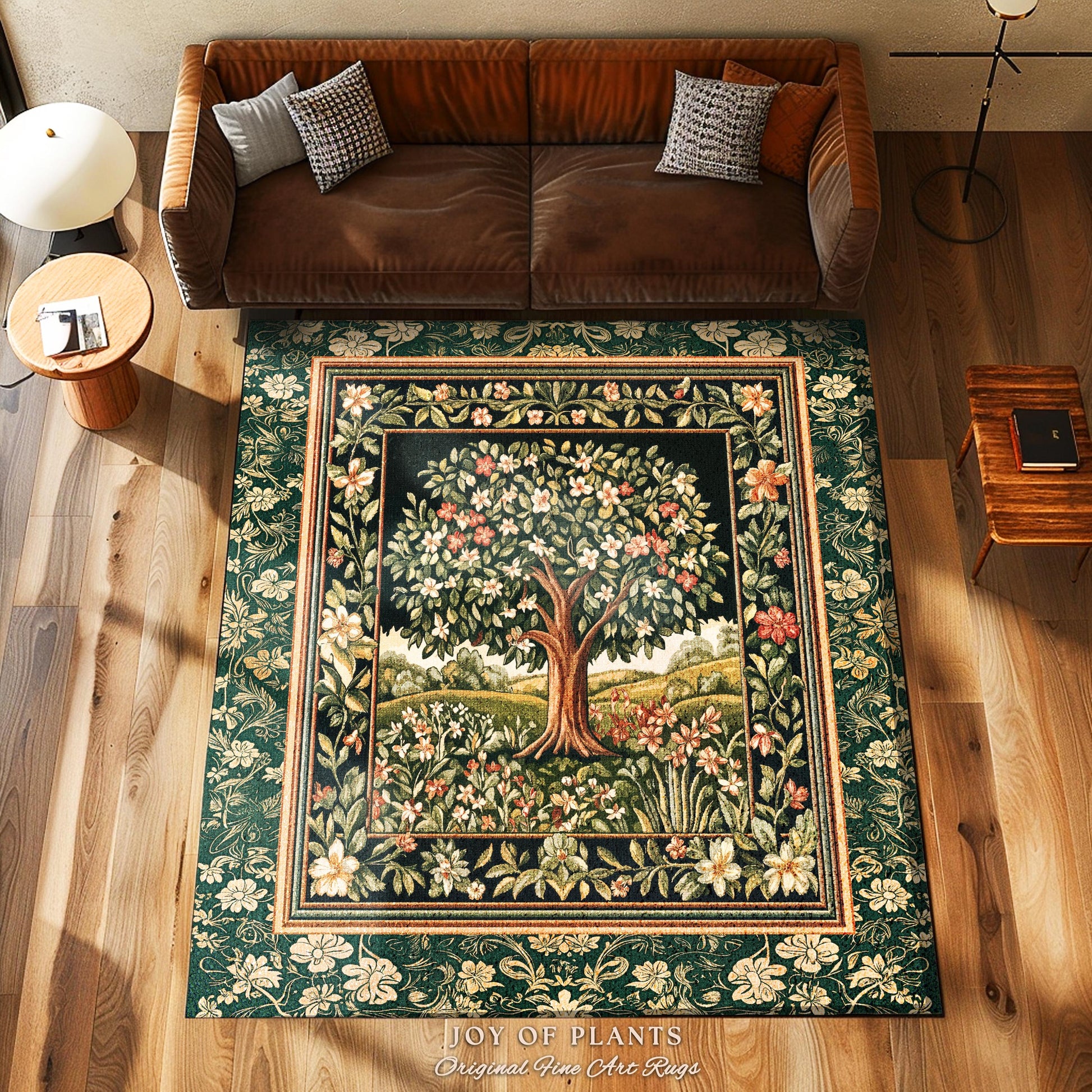 Botanical Tree of Life Accent Rug | Ornate Floral Heritage Decor Vintage Nature Aesthetic Cottagecore Fairycore Bedroom Woodland Inspired