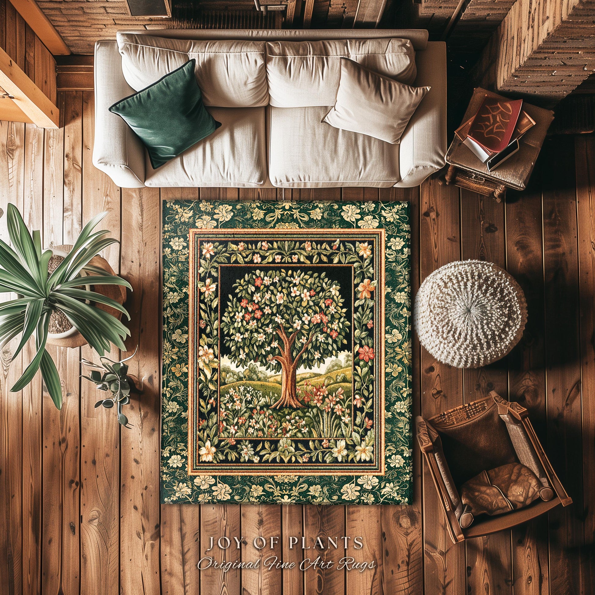 Botanical Tree of Life Accent Rug | Ornate Floral Heritage Decor Vintage Nature Aesthetic Cottagecore Fairycore Bedroom Woodland Inspired