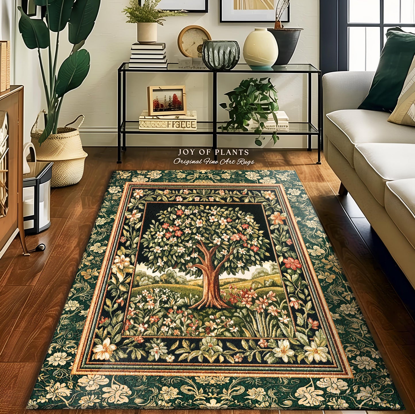 Botanical Tree of Life Accent Rug | Ornate Floral Heritage Decor Vintage Nature Aesthetic Cottagecore Fairycore Bedroom Woodland Inspired
