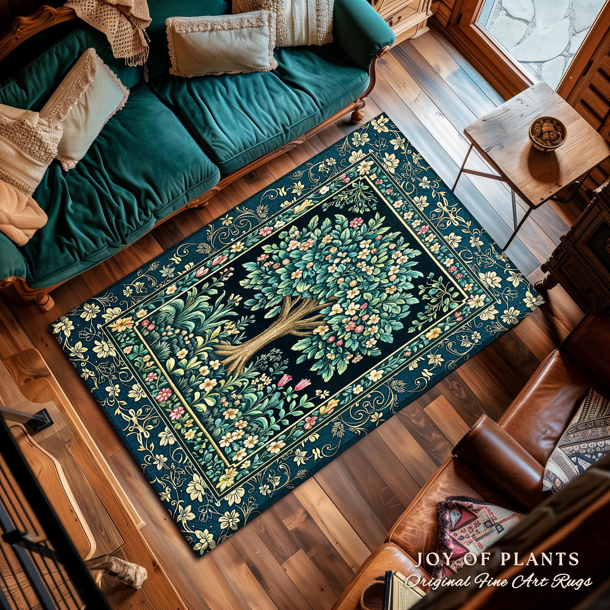 Folklore Forest Storybook Area Rug | Enchanted Floral Botanical Cozy Heritage Tree Vintage Cottagecore Romantic Nature Aesthetic Classic Rug