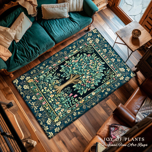 Folklore Forest Storybook Area Rug | Enchanted Floral Botanical Cozy Heritage Tree Vintage Cottagecore Romantic Nature Aesthetic Classic Rug