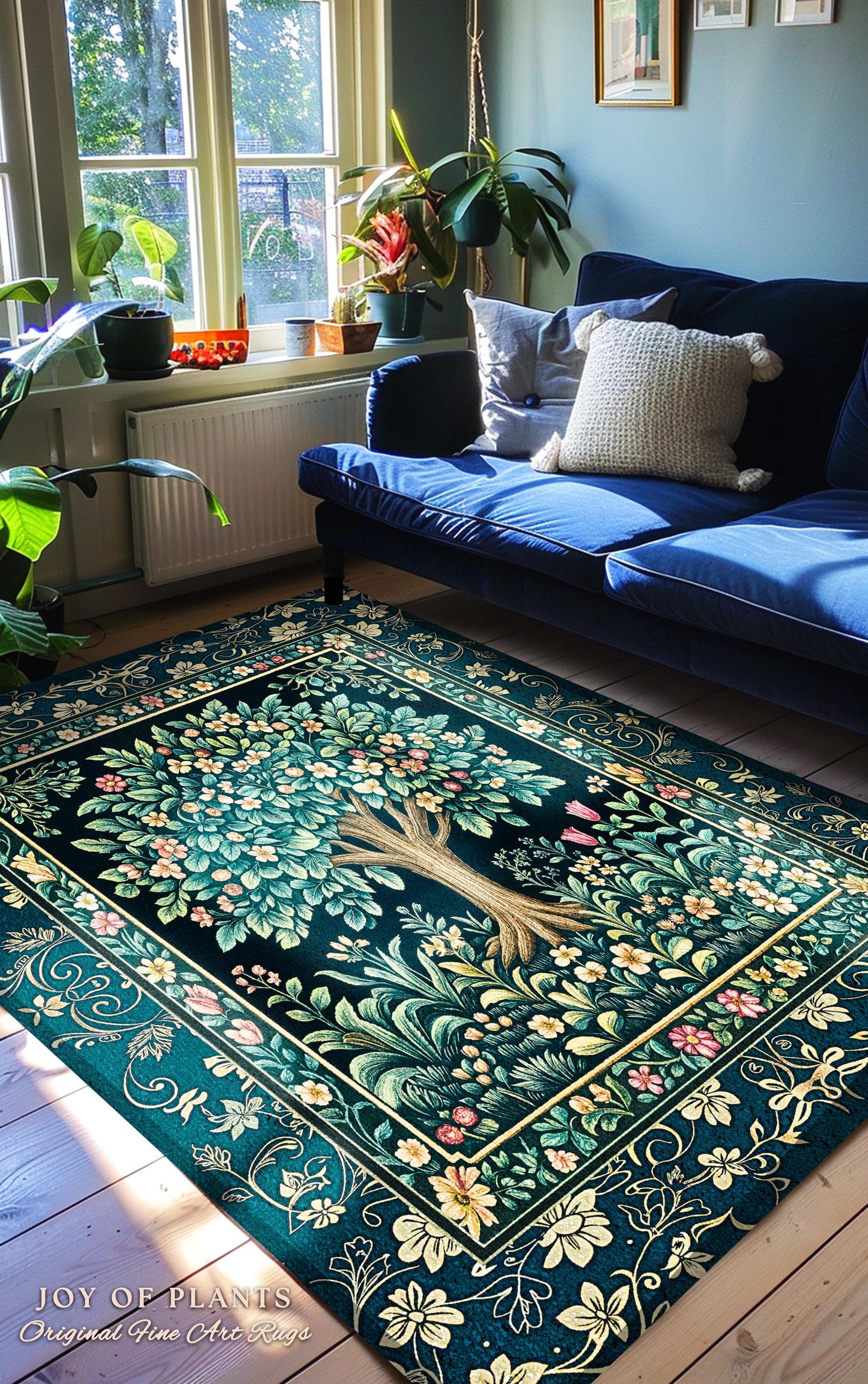 Folklore Forest Storybook Area Rug | Enchanted Floral Botanical Cozy Heritage Tree Vintage Cottagecore Romantic Nature Aesthetic Classic Rug