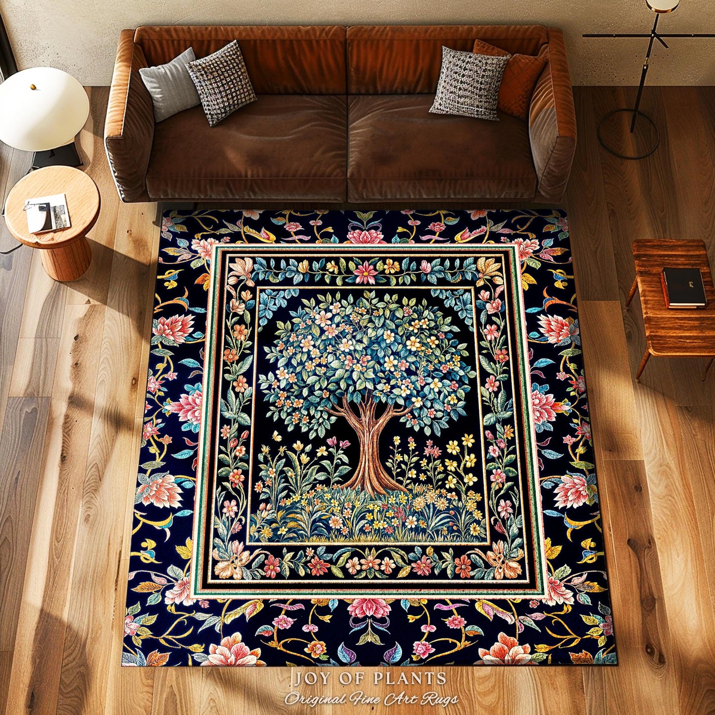 Eclectic Whimsy Tree of Life Accent Rug | Colorful Bedroom Forest Fairy Cottagecore Garden Folklore Floral Enchanted Area Rug Gothic Pastel
