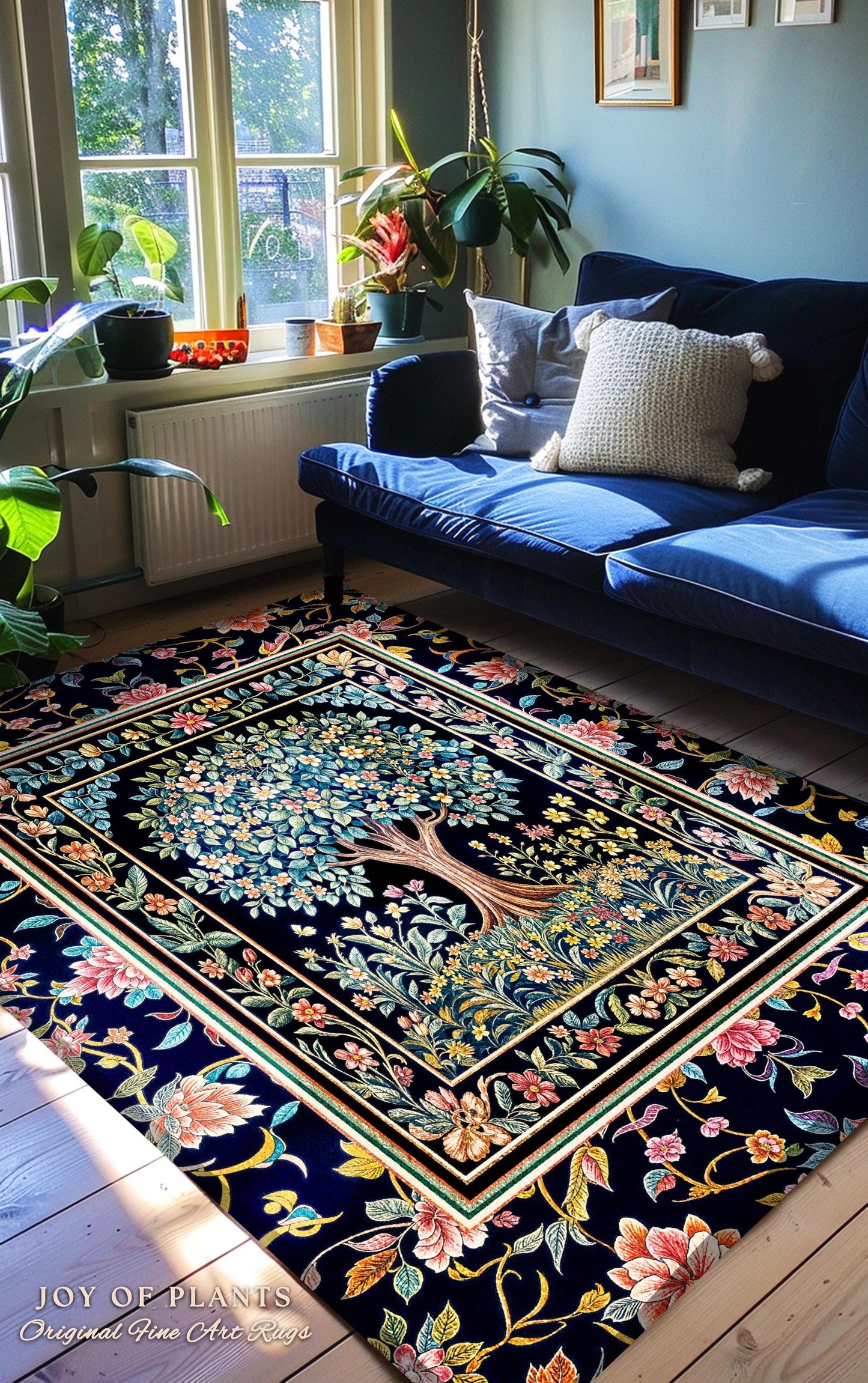 Eclectic Whimsy Tree of Life Accent Rug | Colorful Bedroom Forest Fairy Cottagecore Garden Folklore Floral Enchanted Area Rug Gothic Pastel