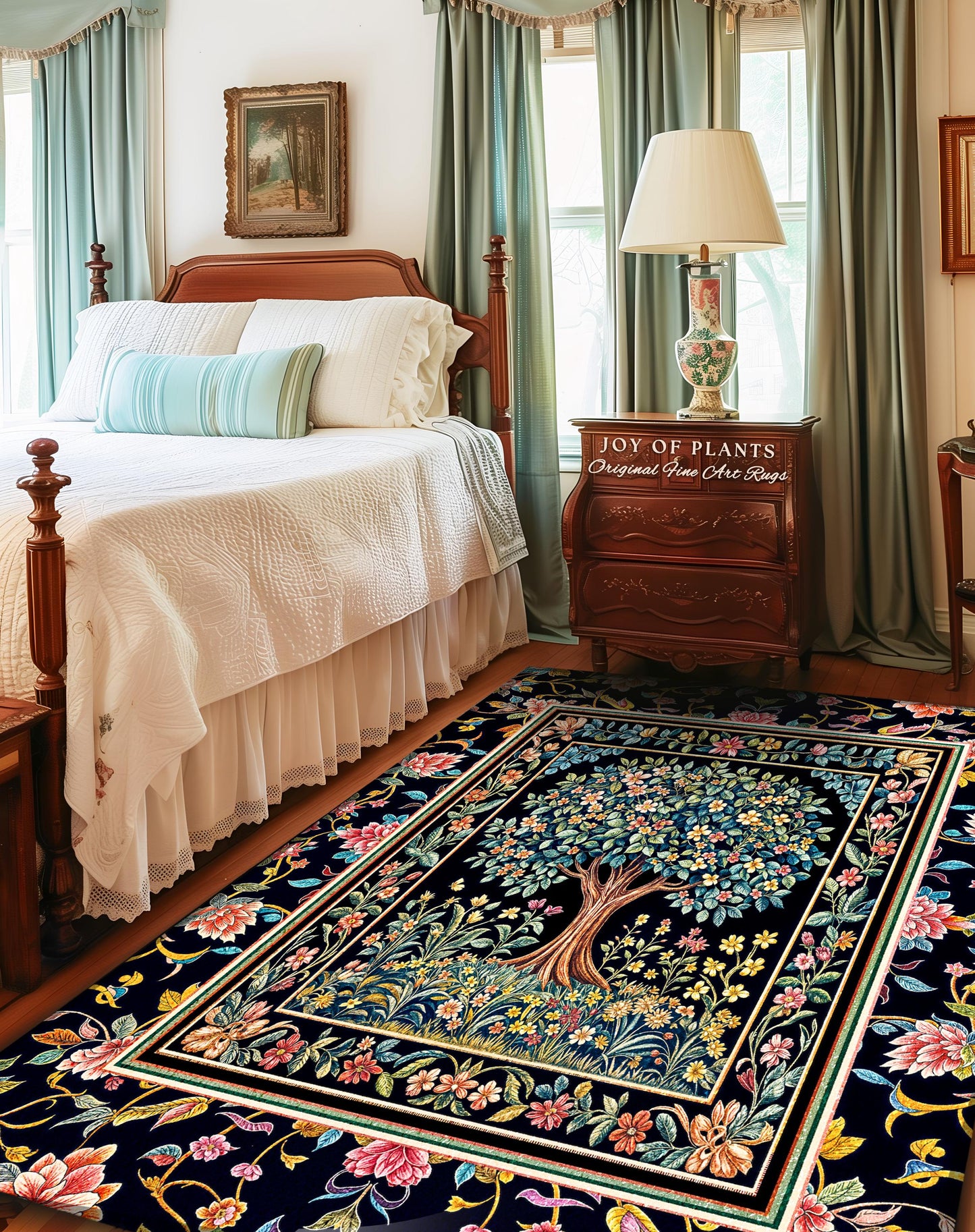 Eclectic Whimsy Tree of Life Accent Rug | Colorful Bedroom Forest Fairy Cottagecore Garden Folklore Floral Enchanted Area Rug Gothic Pastel