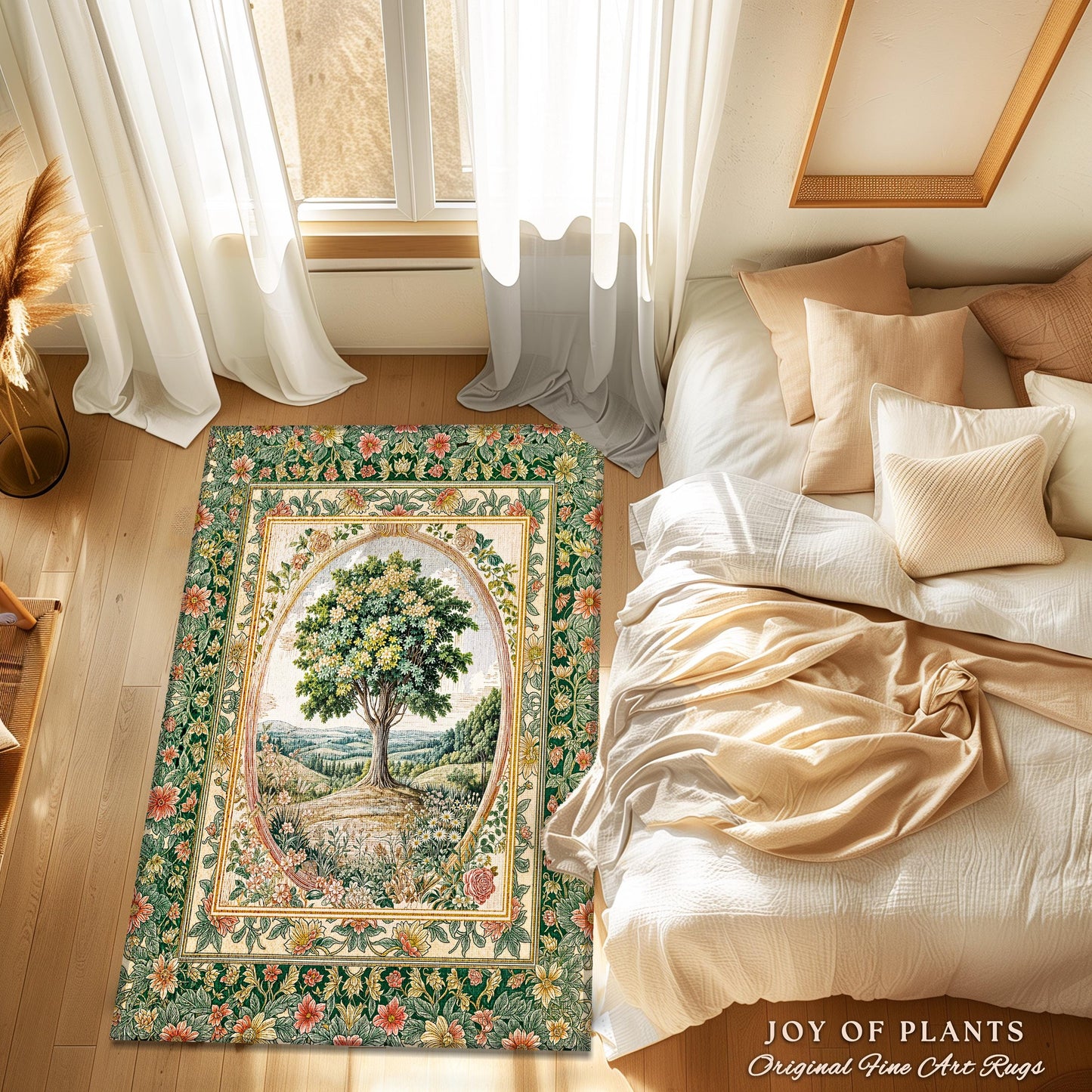 Chateau Garden Tree of Life Rug | French Provincial Landscape Antique Floral Accent Romantic Aesthetic Victorian Home Decor Ornate Style