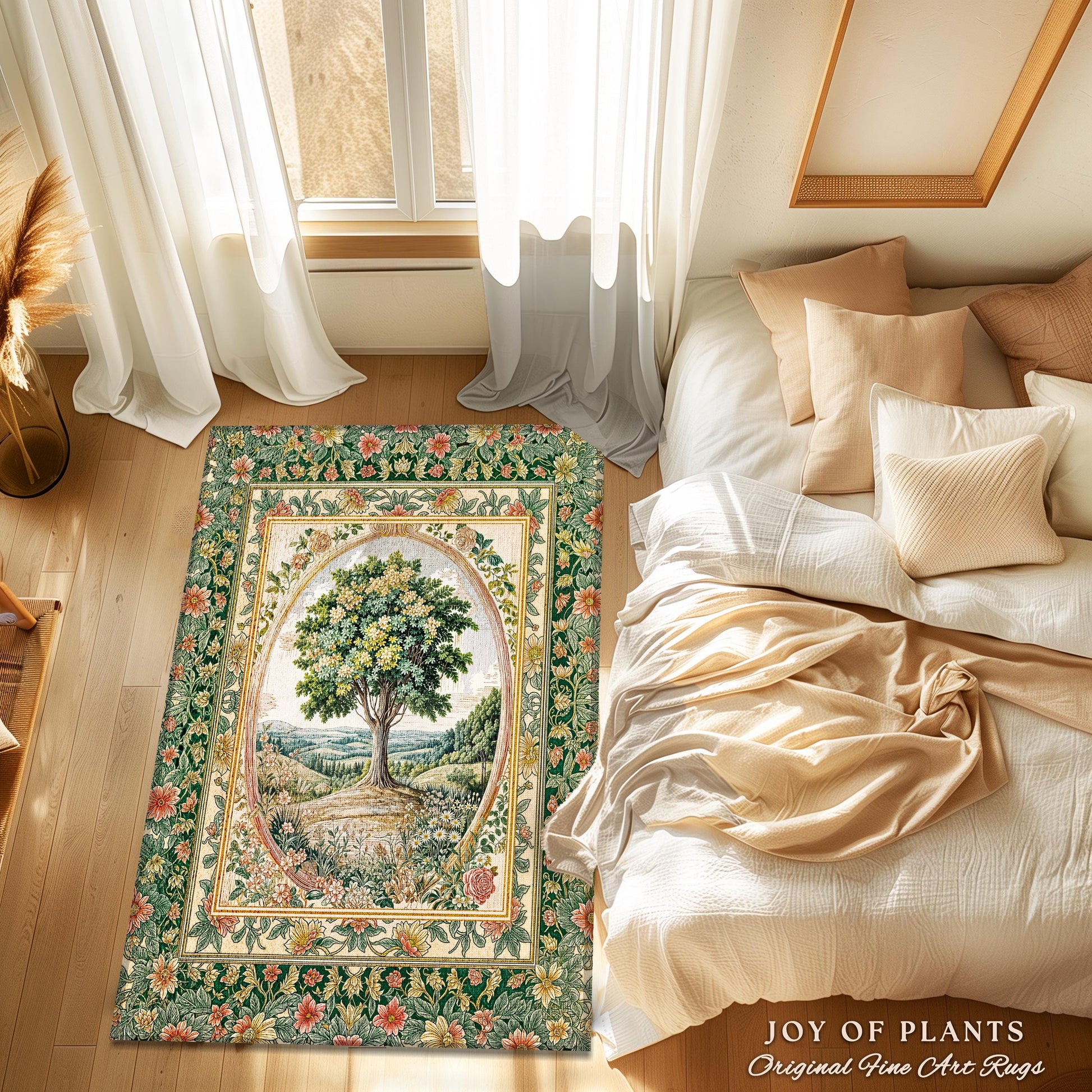 Chateau Garden Tree of Life Rug | French Provincial Landscape Antique Floral Accent Romantic Aesthetic Victorian Home Decor Ornate Style