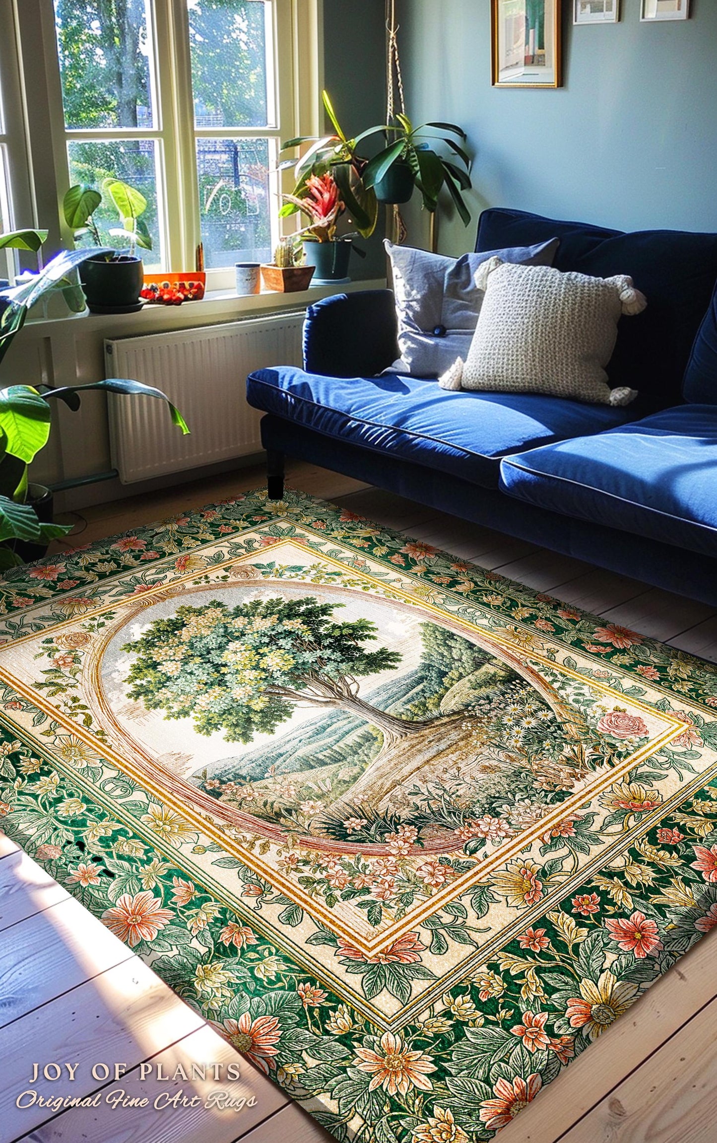 Chateau Garden Tree of Life Rug | French Provincial Landscape Antique Floral Accent Romantic Aesthetic Victorian Home Decor Ornate Style
