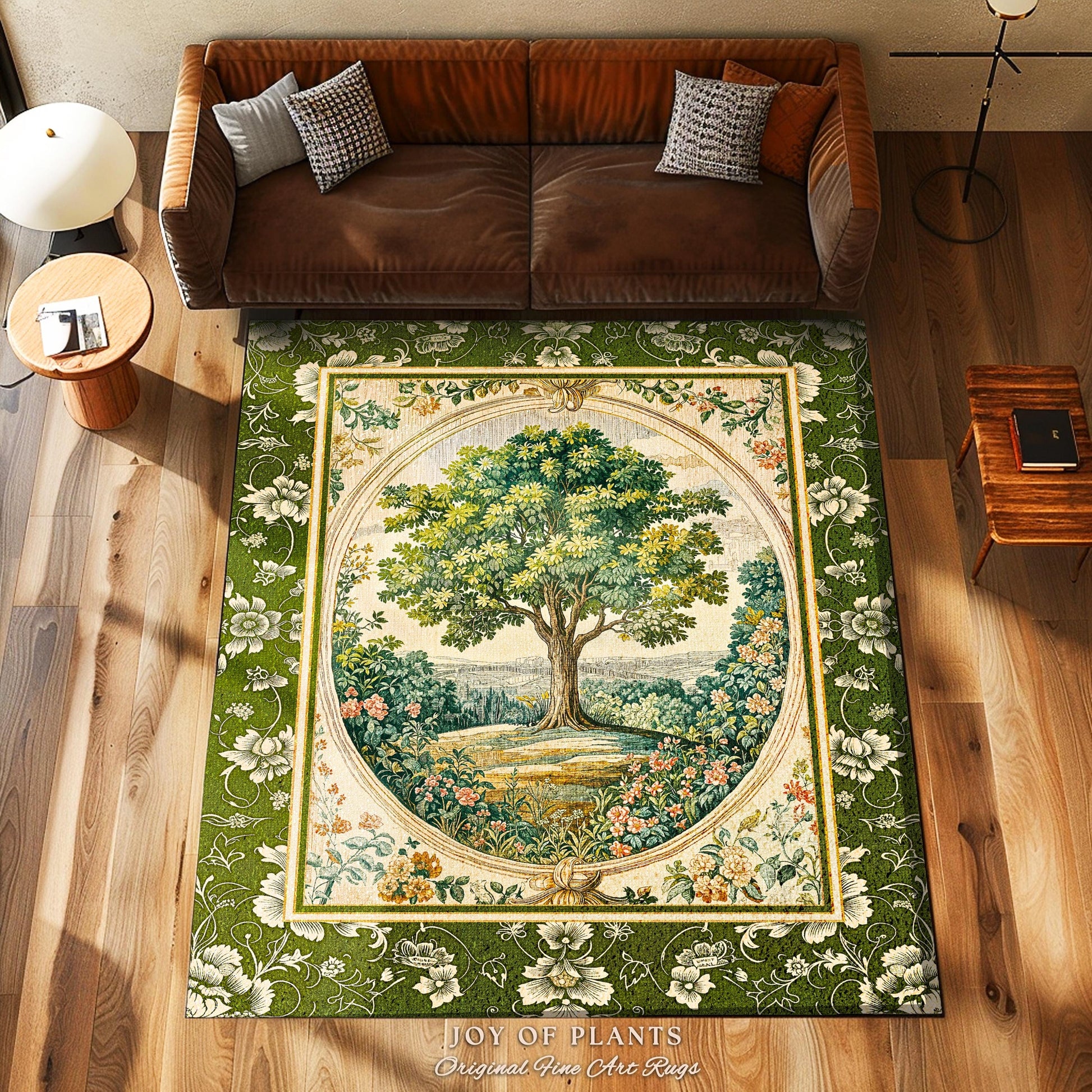 Victorian Soft Aesthetic Tree of Life Rug | Romantic Botanical Regency Decor Floral Enchanted Forest Accent Green Tones Cottagecore Theme