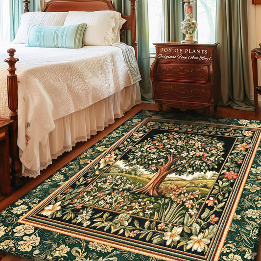 Botanical Tree of Life Accent Rug | Ornate Floral Heritage Decor Vintage Nature Aesthetic Cottagecore Fairycore Bedroom Woodland Inspired
